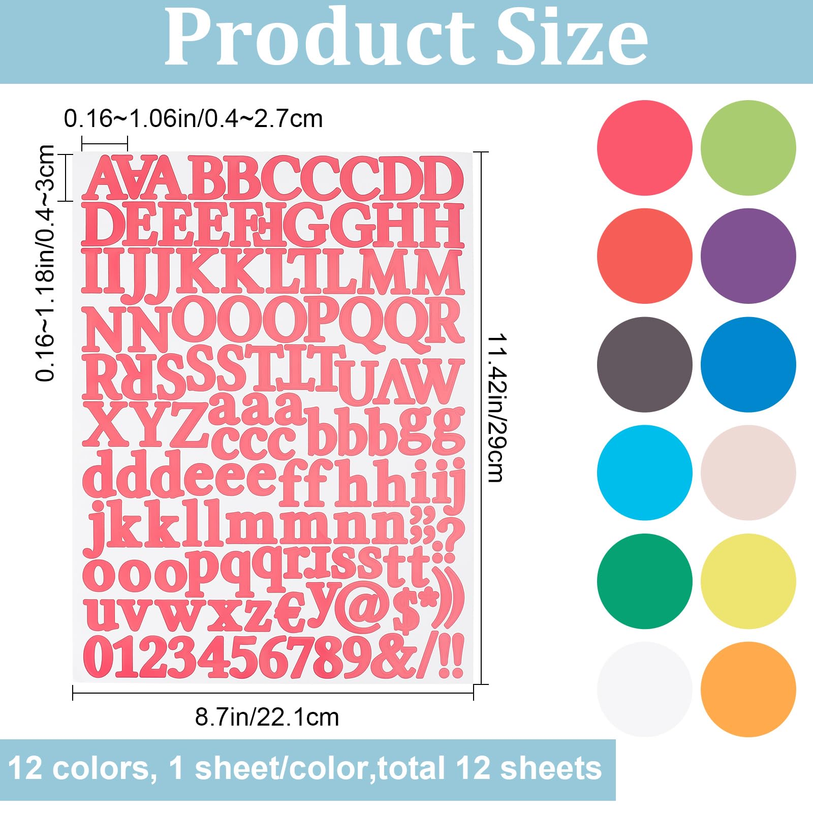 12 Feuilles 12 Couleurs Paillettes Lettre Numéro Autocollants