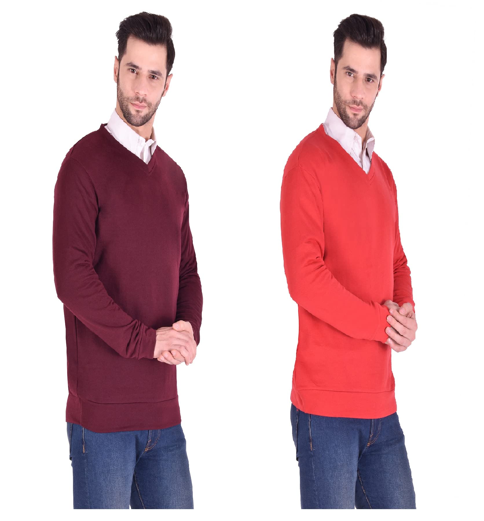 STYLE VALLEY Combo Men's V-Neck Full Sleeve Comfortable Winter Wear | Pure Cotton Fleece Sweater for Formal/Casual Use | Warm Solid Color Pullover Sweater (Pack of 2)