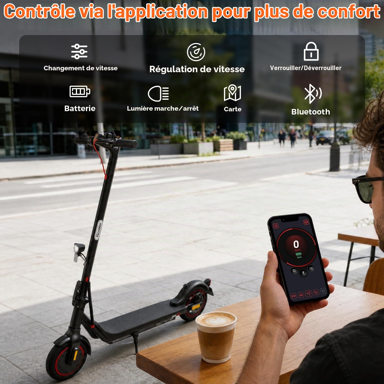 iScooter - Trottinette électrique avec Homologation routière pour Adultes avec Commande par Application Intelligente - Autonomie Max. 30 km, ABE - Trottinette électrique Pliable avec pneus gonflables