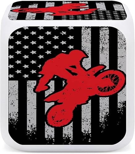 Miniatura 3 de Motocross Dirt Bike - Reloj despertador digital con cubo de luz nocturna y termómetro, blanco, talla única