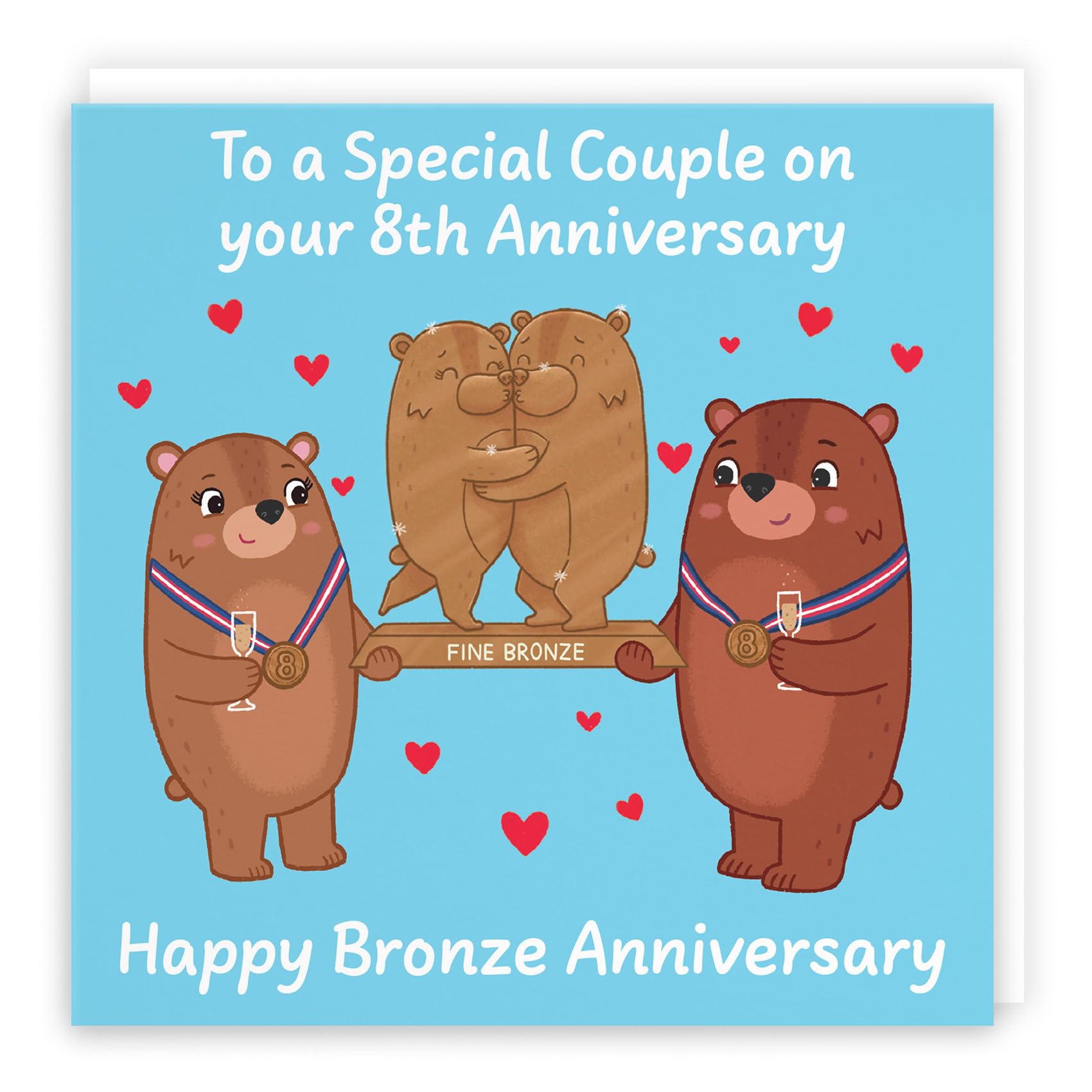 Hunts England, Couple 8th Anniversary Card, Bronze Anniversary, Eighth Anniversary, 8 Years, Cute Fun Bears Card