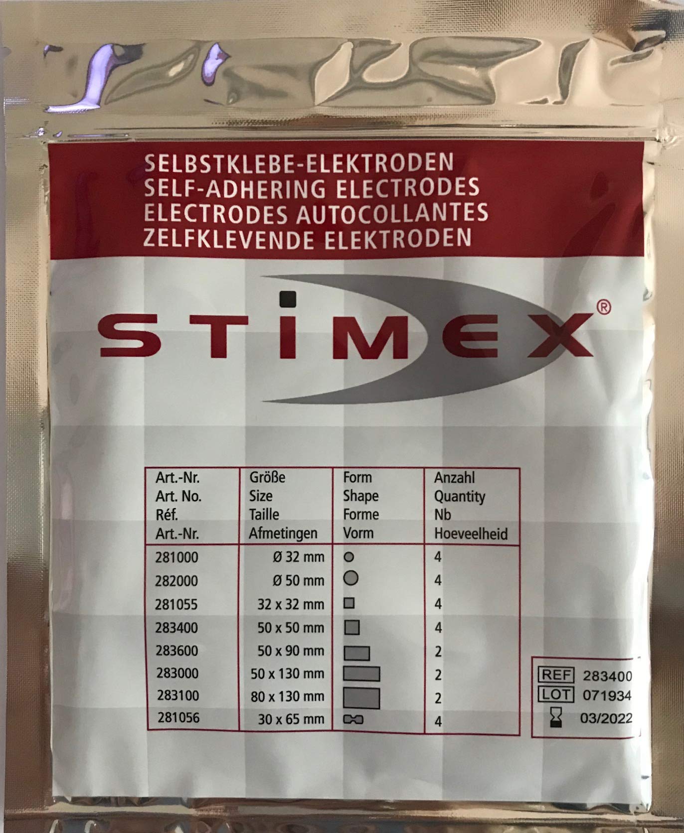 STIMEX Lot de 4 électrodes 50 x 50 mm