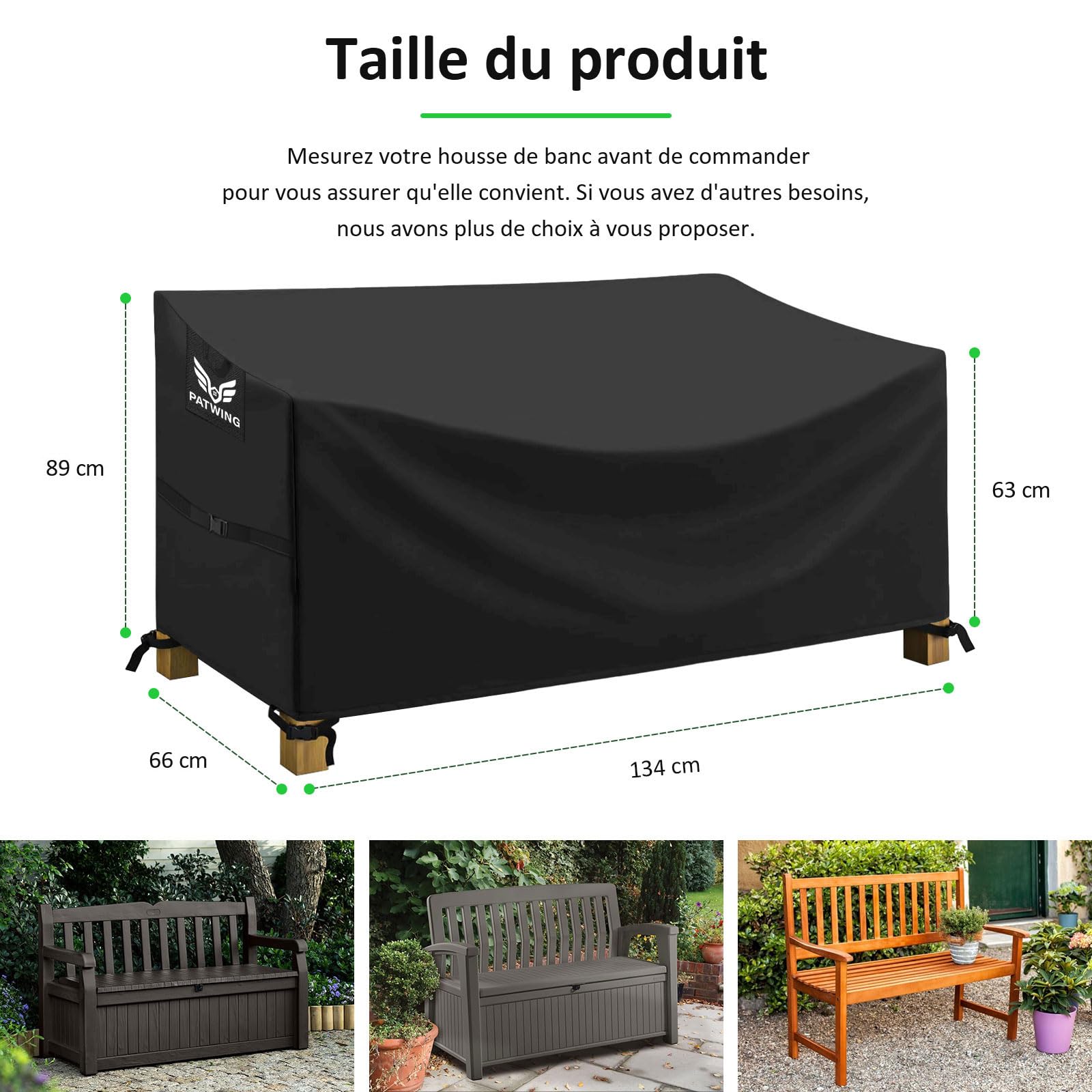 Housse Canapé Extérieur 600D Oxford Protection Anti-UV Banc Jardin 134x66x63/89cm
