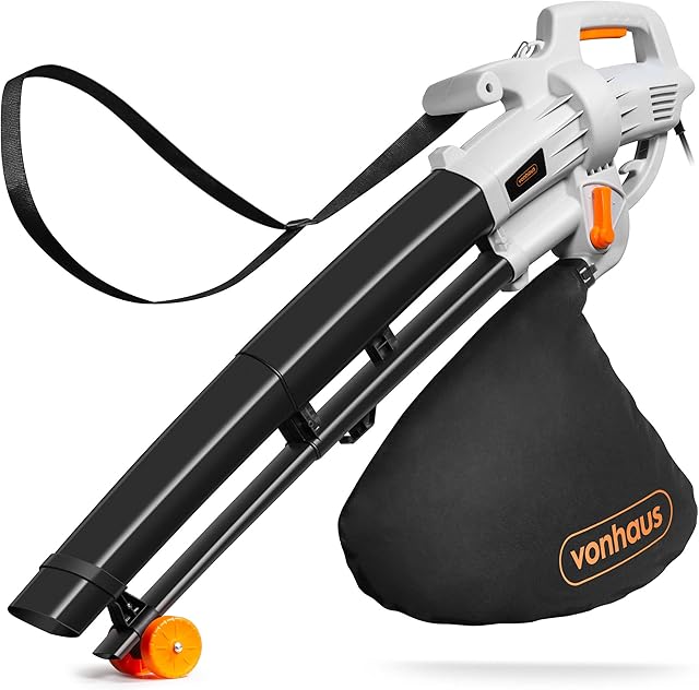 VonHaus VonHaus Laubbläser 3000W, 3-in-1 Elektrischer Laubsauger mit Kabel für Garten, Terrasse, Einfahrt, usw. Saug-, Blas- und Häckselfunktion, 270 km/h Blasgeschwindigkeit, Fangsack 35L, Traggurt & Räder — Laubsauger