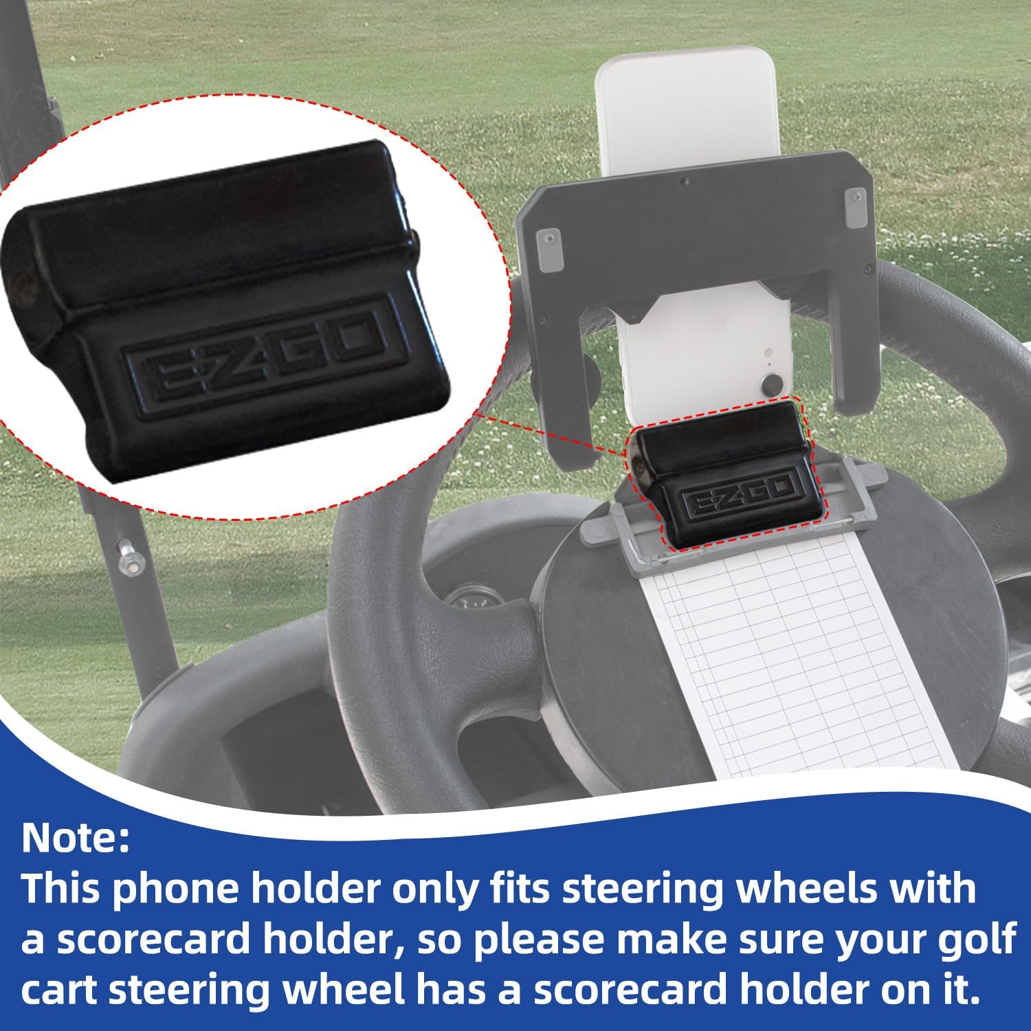 Golf Cart Steering Wheel Cell Phone Mount, Flip Up Phone Holder for Golf Cart Steering Wheel, Suitable for Club Car/EZGO/Yamaha Models, Mobile Phone Mount Wide 2"-3.5"