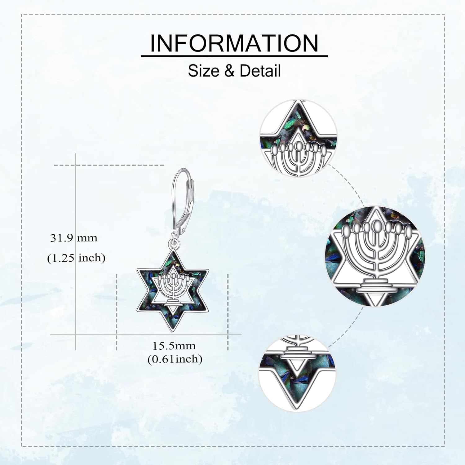 URONE Menorah Earrings 925 Sterling Silver Star of David Earrings Messianic Seal Jewish Jewelry Gifts for Women