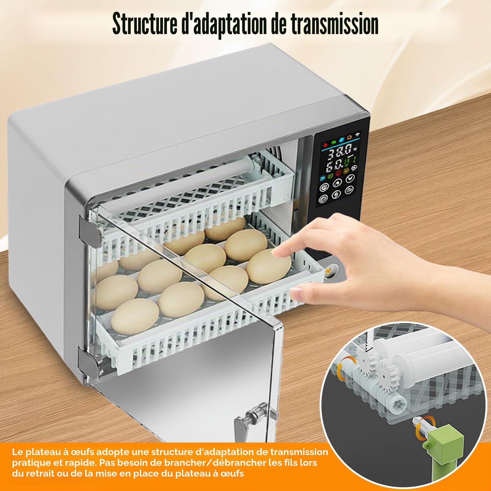 Couveuse entièrement automatique, 20-24 œufs Couveuse, avec rotation automatique des œufs et surveillance de l'humidité, 5 modes d'incubation Convient pour les œufs de poule, canard, oie, caille