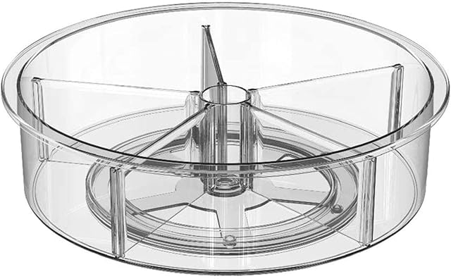 su-xuri Clear Turntable Storage Container - 11.5"(30.5cm) Plastic Divided Kitchen Spice Bottle Organizer - Ideal Round Cupboard Organiser For Condiments, Spices And Small Utensils