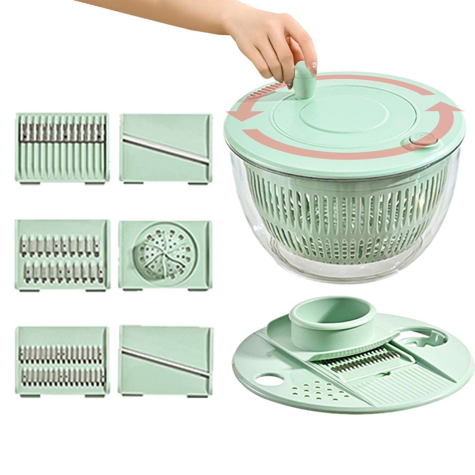 Bomba giratoria de lechuga, secadora transparente para encimera | escurridor de ensalada multifunción con funciones de rallador y rebanador, herramienta de cocina para preparación de ensalada