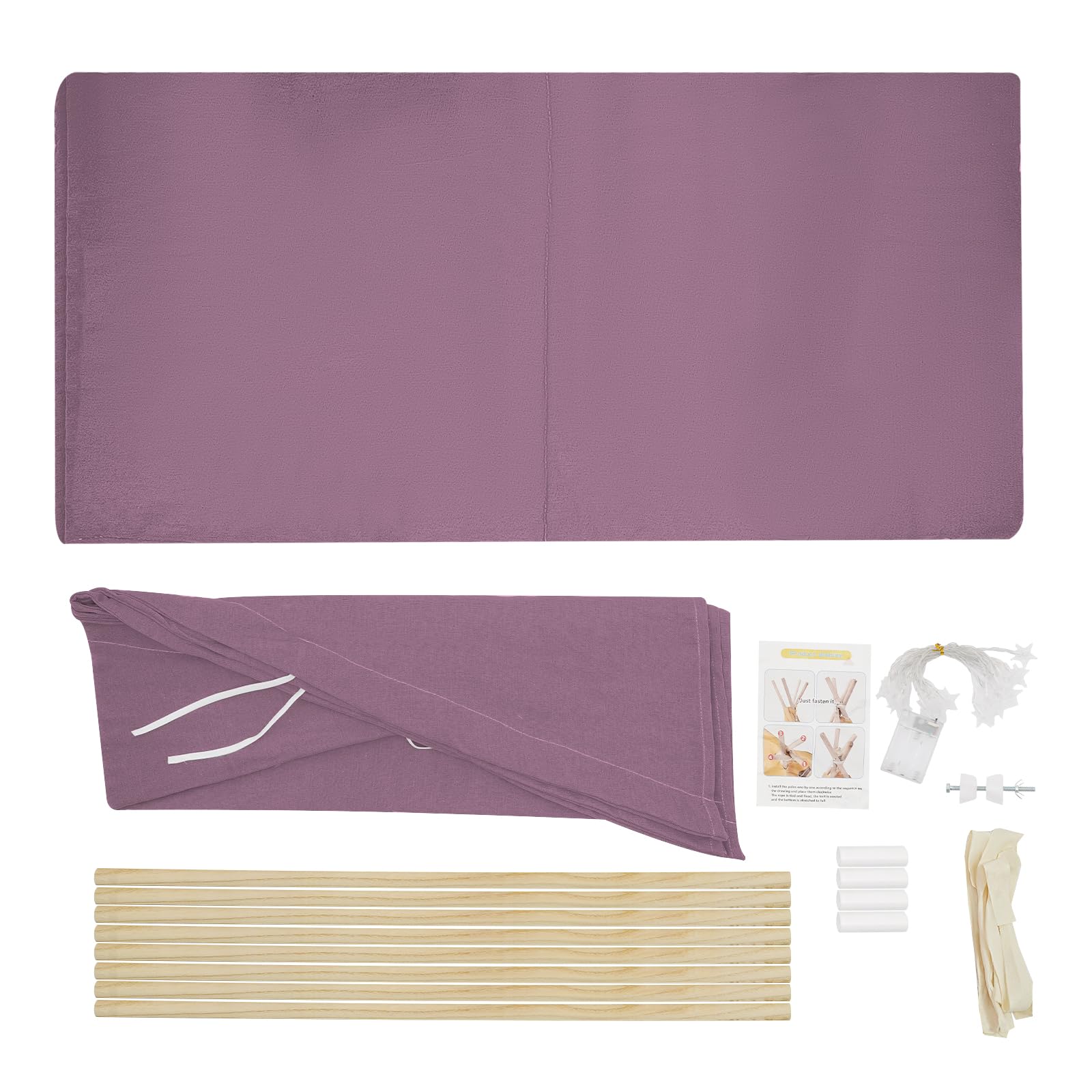 Tenda per Bambini 120x120x140cm con Luce, Tipi per Ragazza 1,6m in Cotone Lino per Camera, Giardino, Spiaggia, Casetta da Gioco per Interno ed Esterno con Tappeto, Ghirlanda 3m