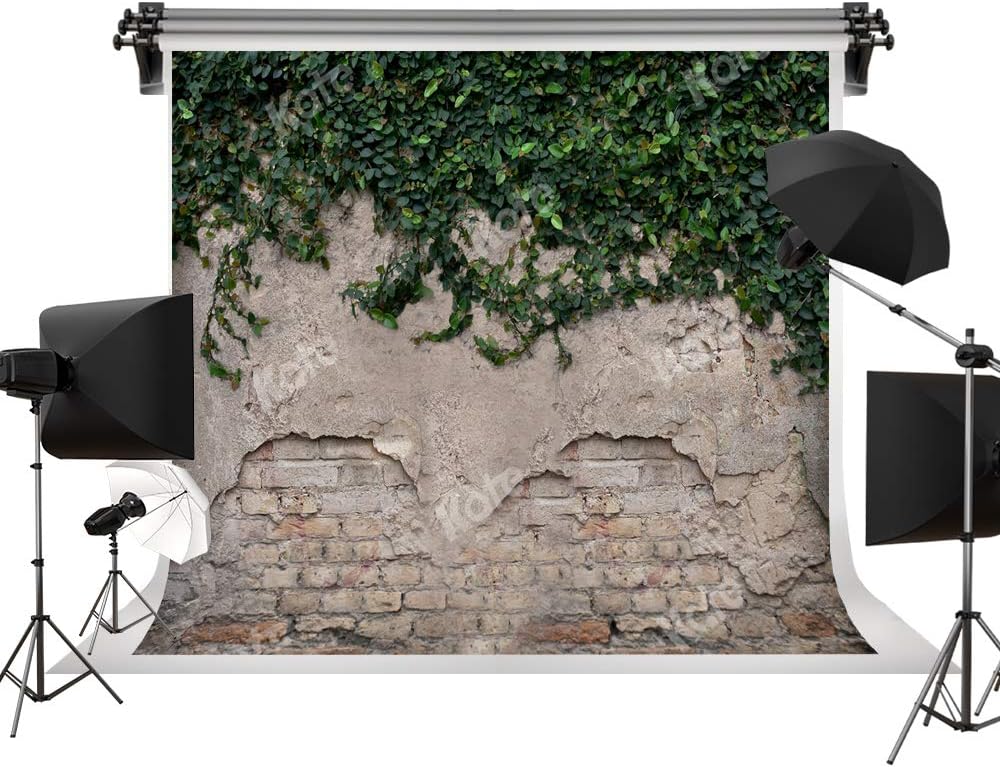 Kate 7x5ft/2.2m(W) x1.5m(H) Retro Grey Brick Wall Backgrounds Spring Vine Backdrops Green Lvy Leaf Decorations Backgrounds Photography Props