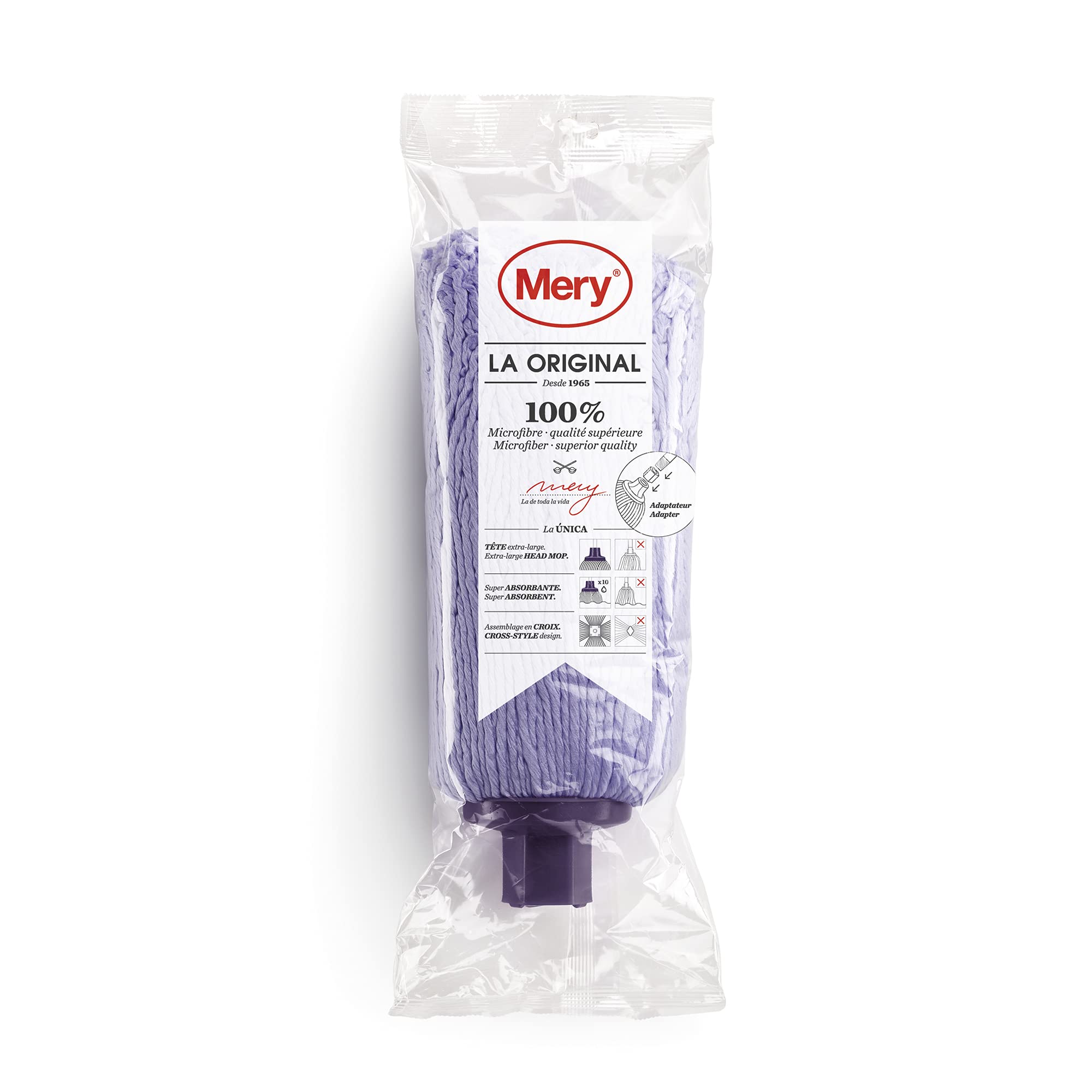 Mery | Set cubo e mocio in microfibra | Benna scolapiatti automatica e ruote a 360º | Extra Large Mop Head Absorbent Mop Non lascia Ratro | Viola | 14L | Dimensioni :38,2 x 25,5 x 39,5 cm