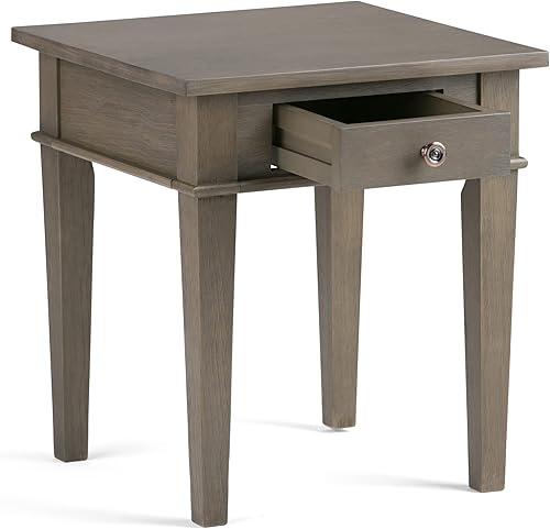 Miniatura 6 de SIMPLIHOME Carlton - Mesa auxiliar cuadrada de transición de madera maciza de 18 pulgadas de ancho, color gris con almacenamiento, 1 cajón, para