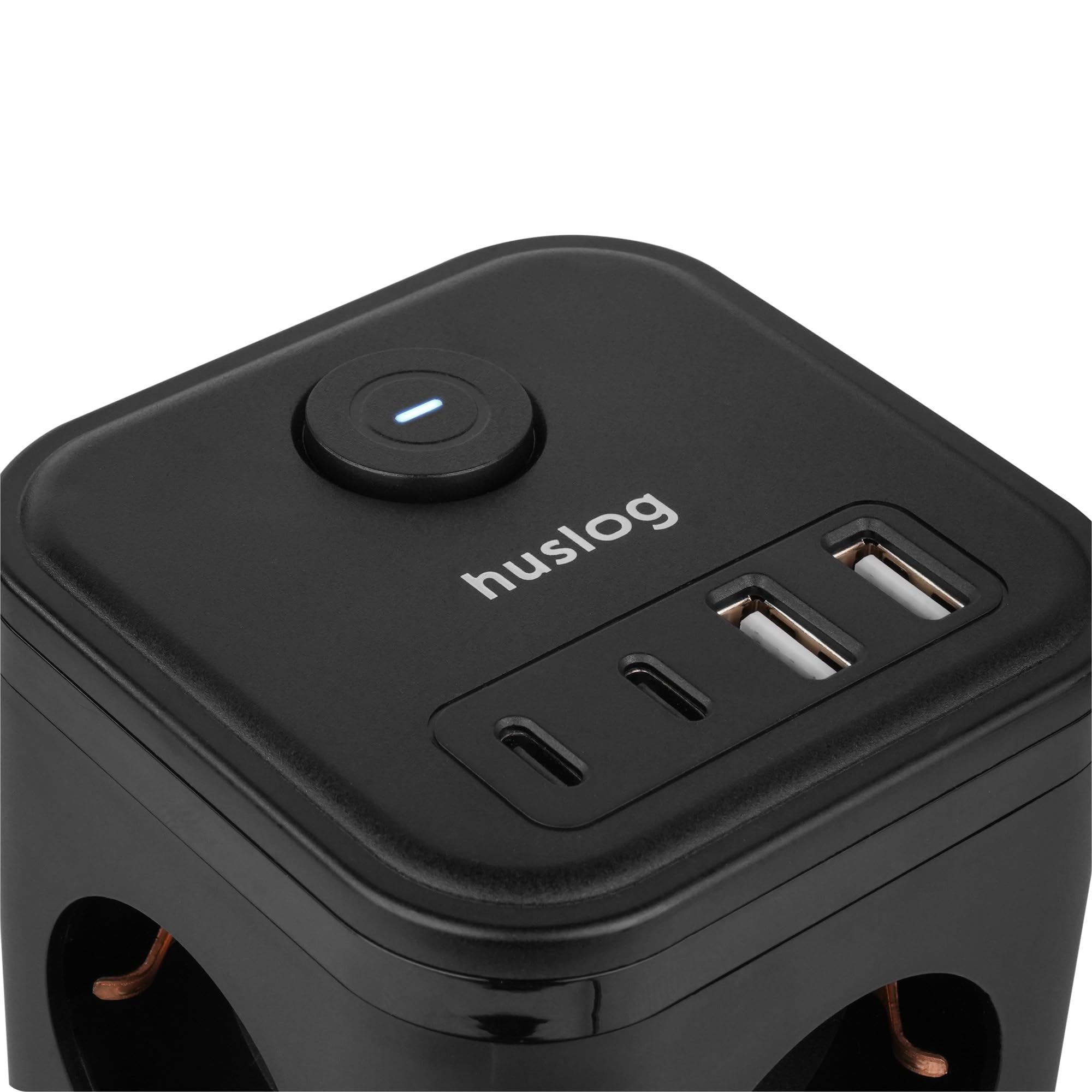 Cubo Multipresa 3 Prese AC 4 USB-C USB-A 3680W Compatta Ignifuga Interruttore ON/OFF Nera
