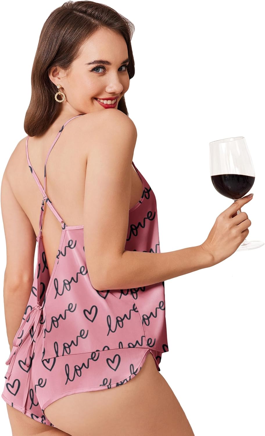 Ekouaer Womens Satin Pajama Set, Backless Cami Top and Shorts Soft Sleepwear for Lounging or Sleepwear