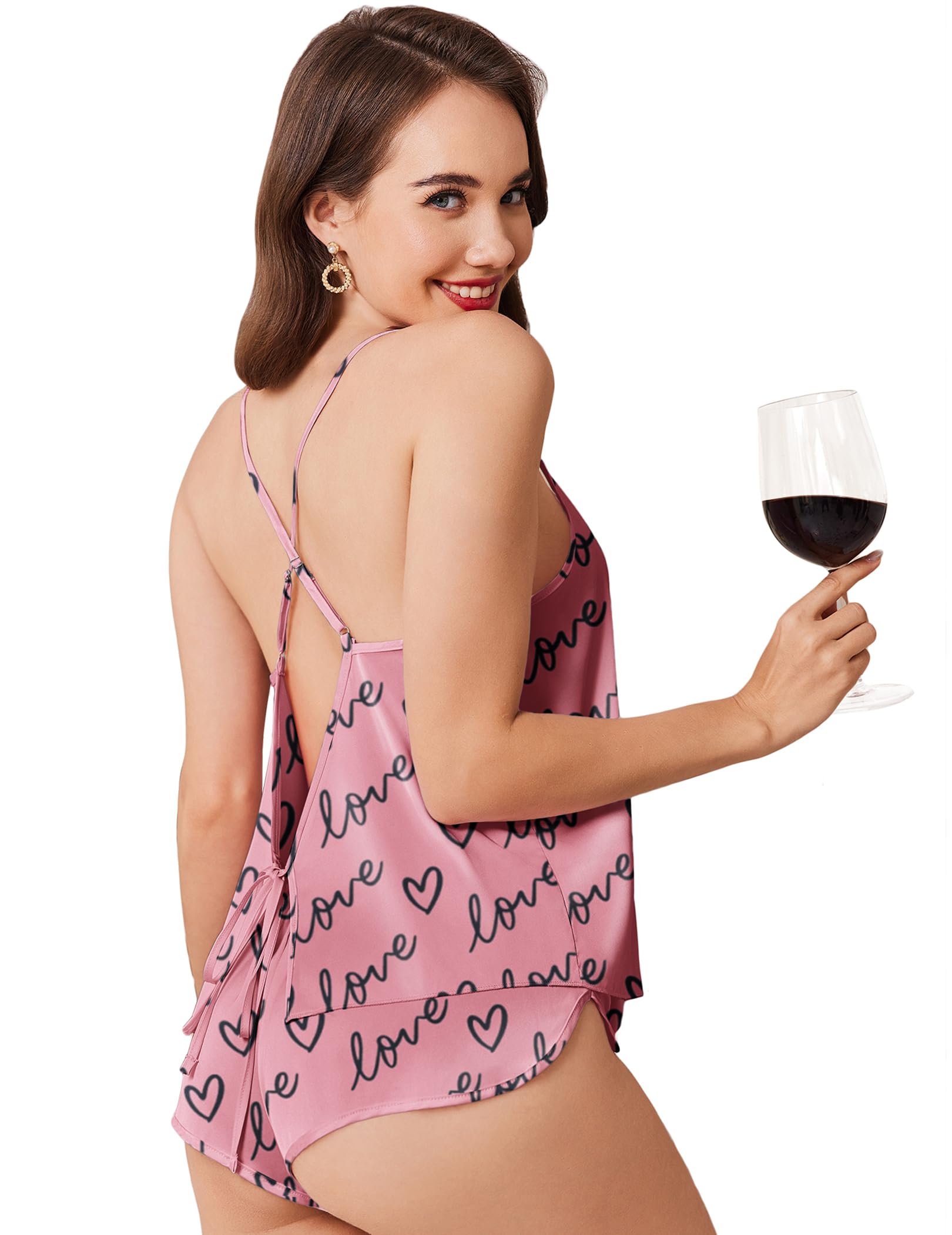 Ekouaer Womens Satin Pajama Set, Backless Cami Top and Shorts Soft Sleepwear for Lounging or Sleepwear