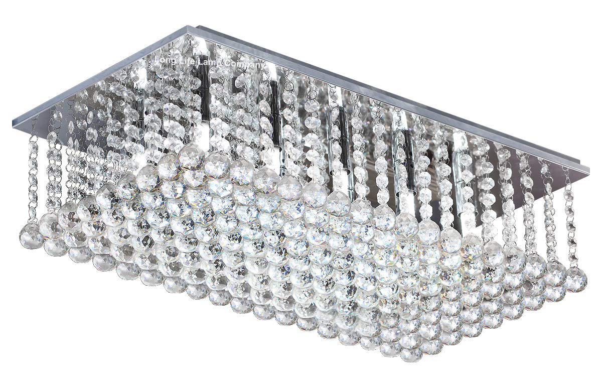 Long Life Lamp Company Silver Rectangular Modern Crystal Ceiling Chandelier Droplet Effect Reflective Mirror Base M0061