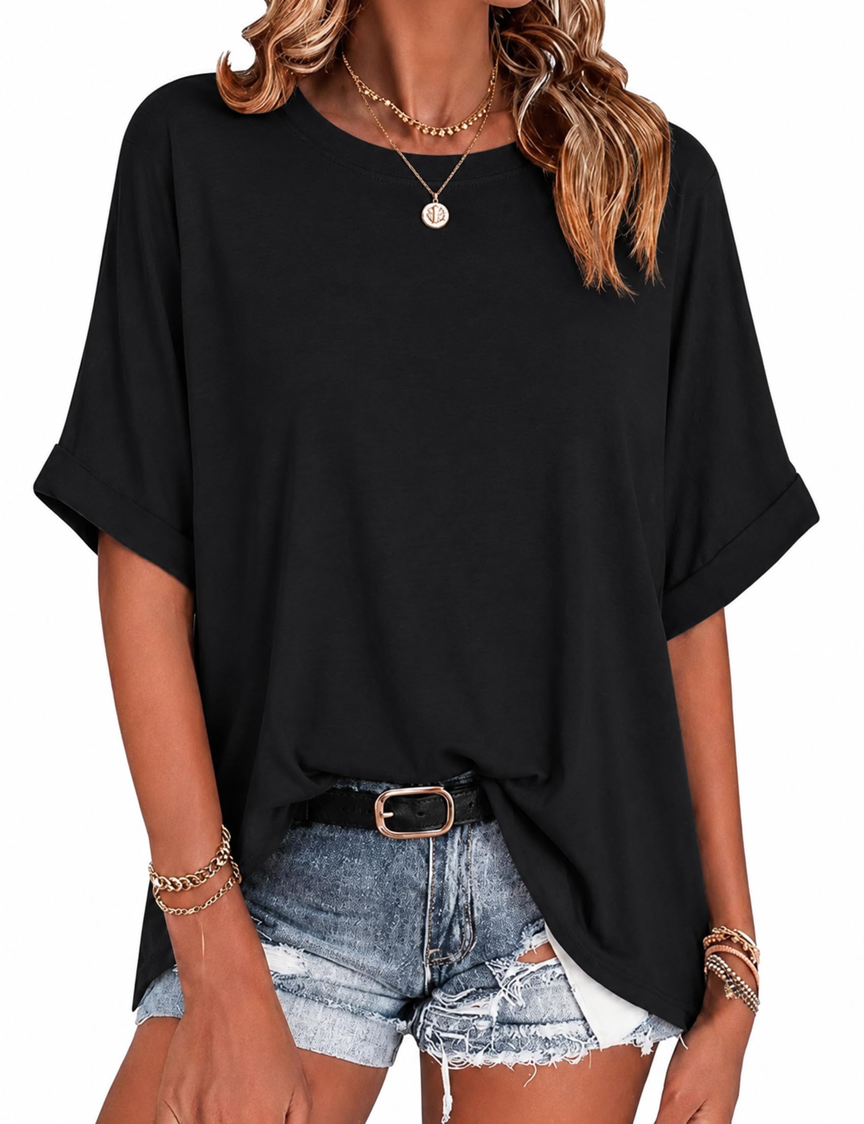 Wayleb T Shirt Damen Oversize Sommer Kurzarm Rundhals Einfarbig Oberteil | Sommer Basic Tshirt, Lockeres Lässig, Weich, Leicht, Business Outfits, Alltag, Urlaub, Freizeit