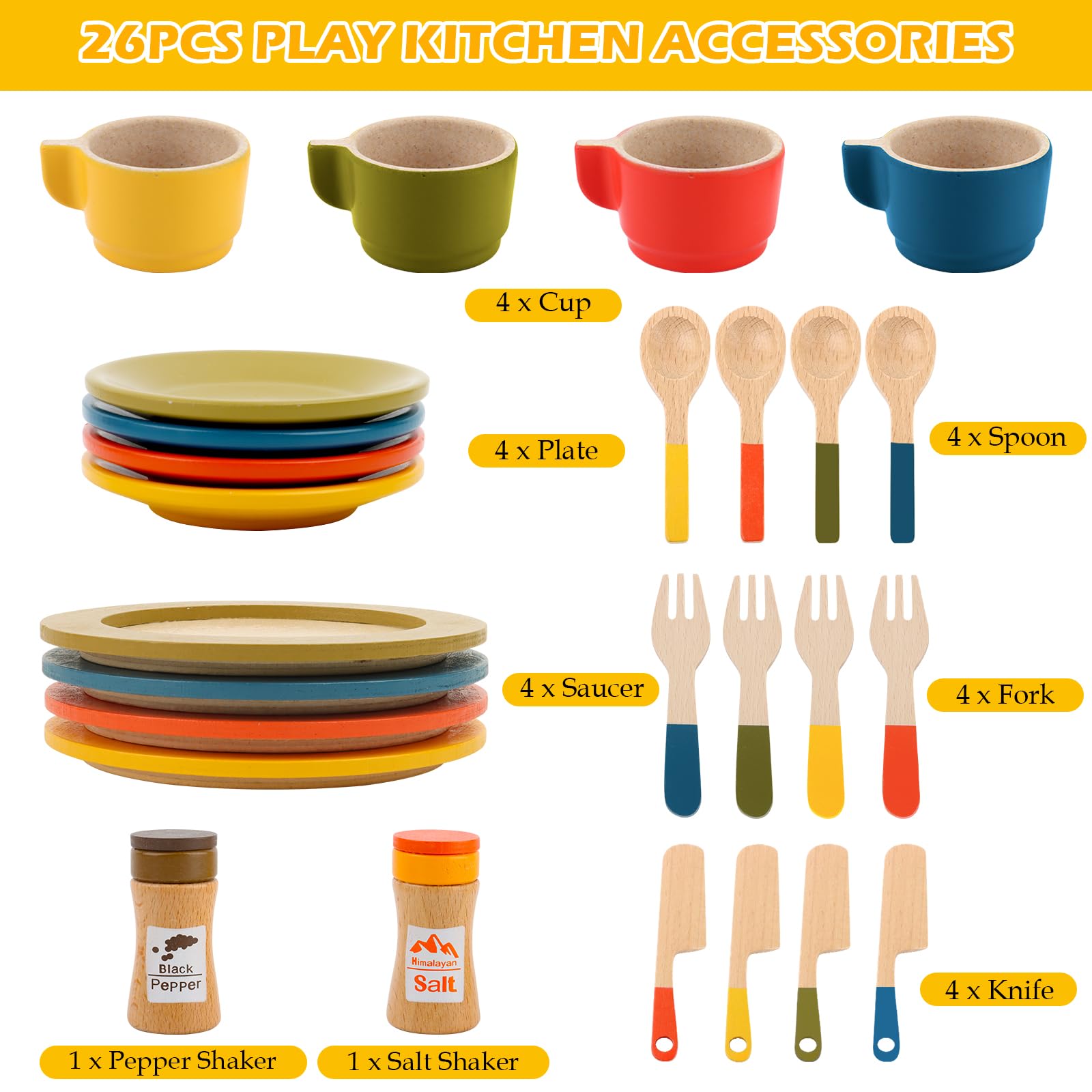 Ensemble Complet Accessoires Cuisine Enfant En Bois - Jouet Chef Avec Ustensiles, Casseroles Inox Et Kit Pâtisserie Pour Enfants Dès 3 Ans