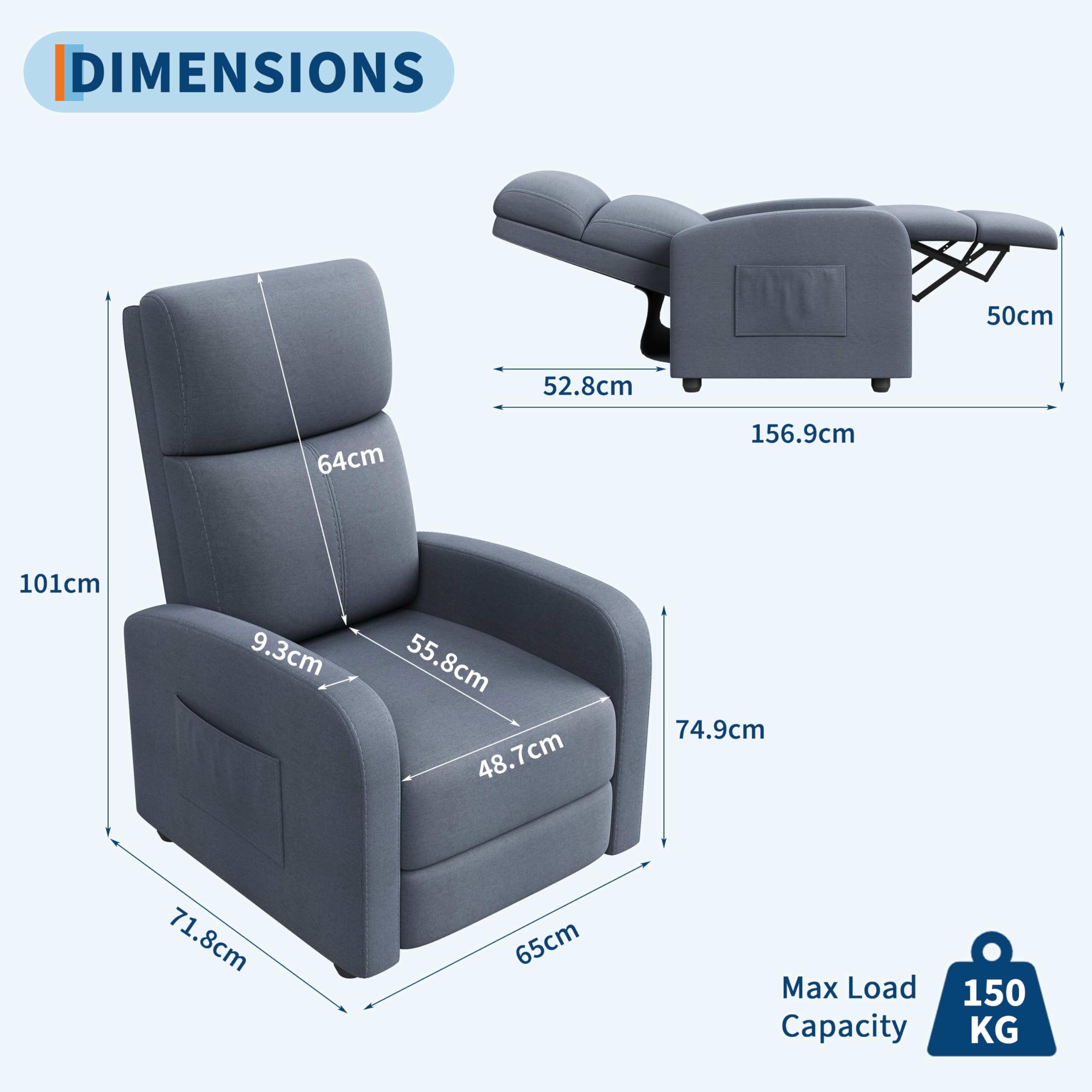 GarveeHome Relaxsessel Fernsehsessel Ruhesessel Liegesessel mit Liege-Funktion Polstersessel Leinen verstellbar Einzelliegesessel Wohnzimmer Schlafzimmer Heimkino (Grau2)
