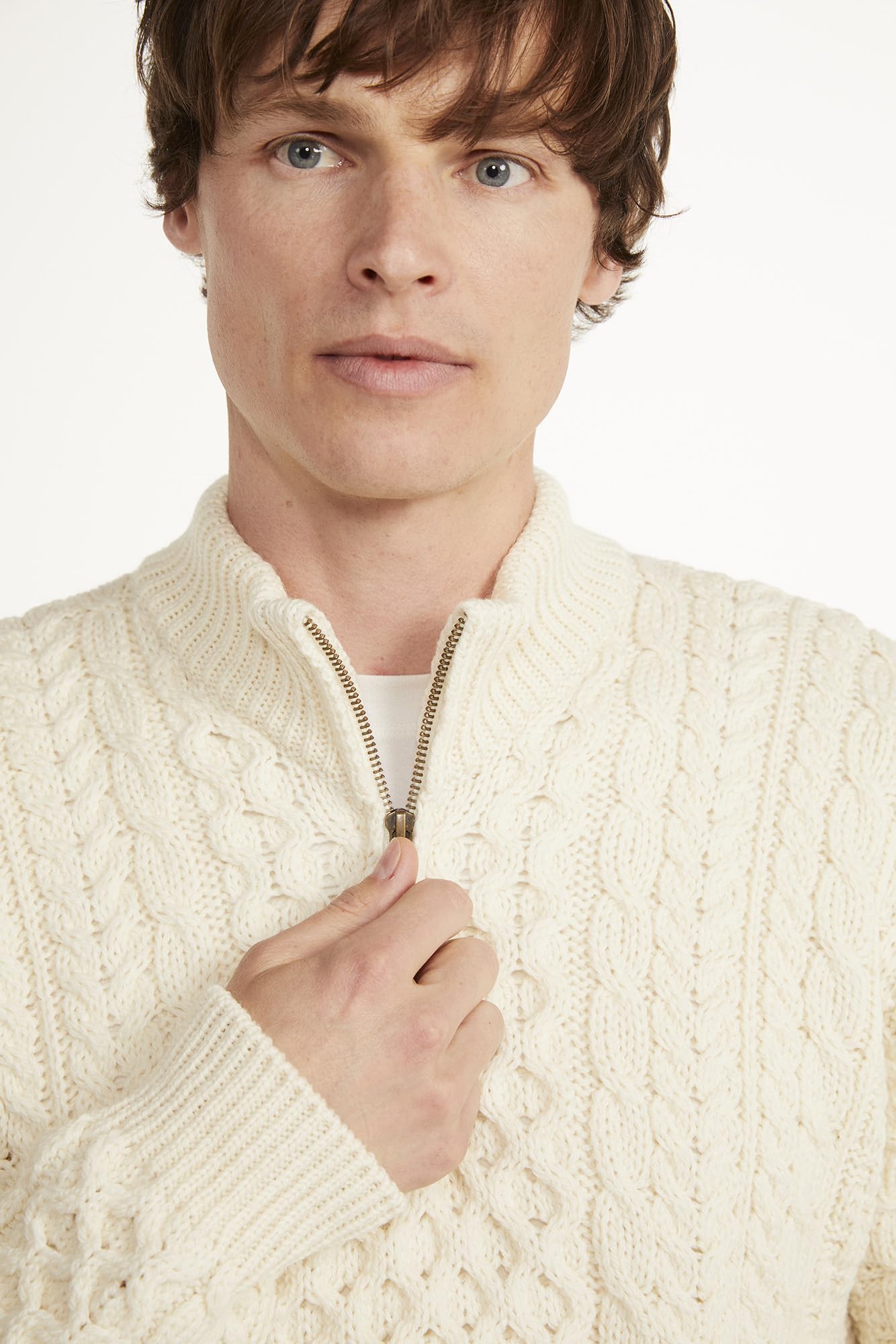 Maglione con Mezza Zip Irlandese Aran in Lana Merino da Uomo