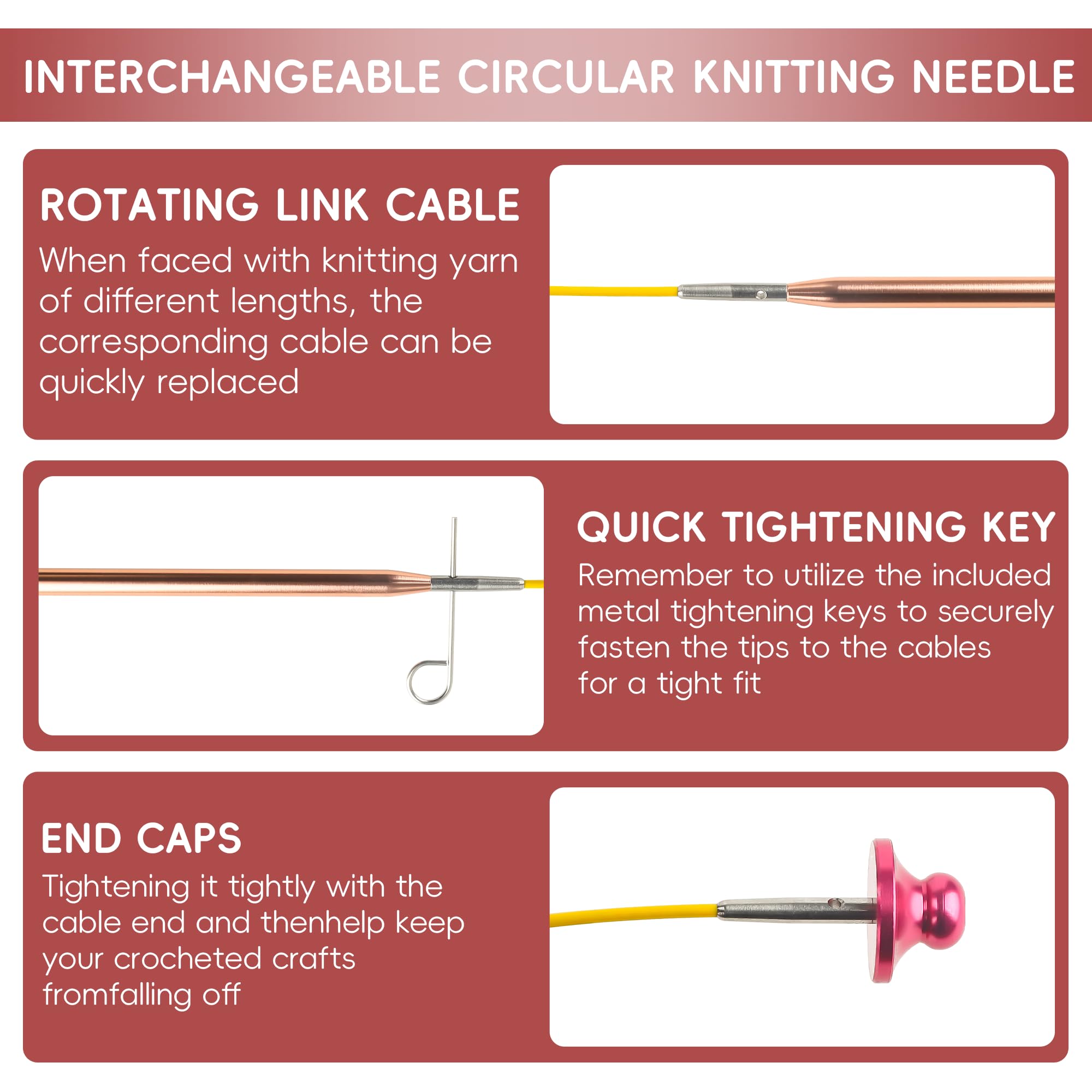 Juego de agujas de tejer circulares intercambiables, 13 pares, agujas y accesorios de primera calidad, púas de punto intercambiables, agujas circulares para manualidades expertas (oro rosa)