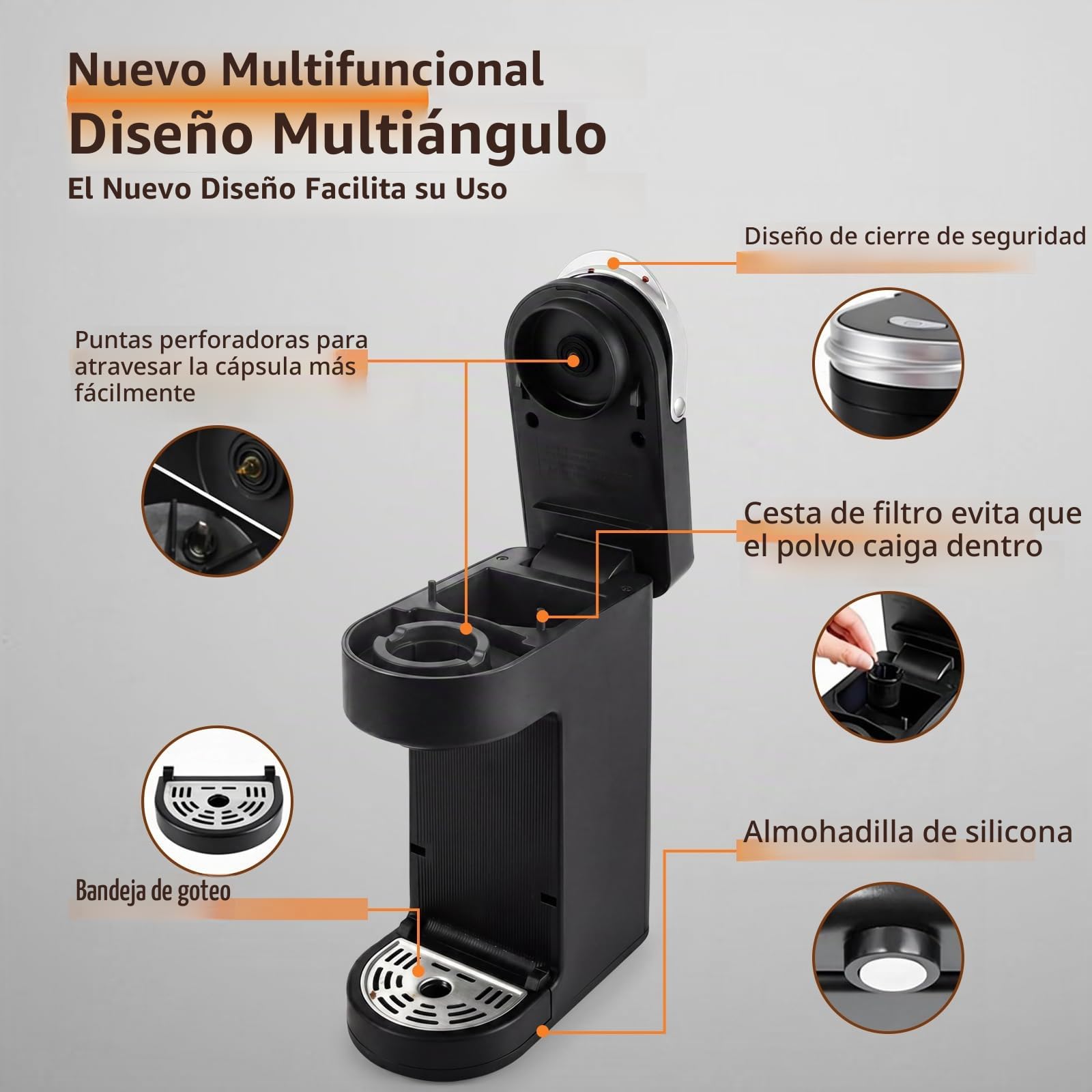 Cafetera Capsulas, Cafetera Multicápsulas con Aislamiento Térmico y Función De Calentamiento, La Máquina De Café Multicápsulas para Cápsulas K-Cup, Negro, 360ml