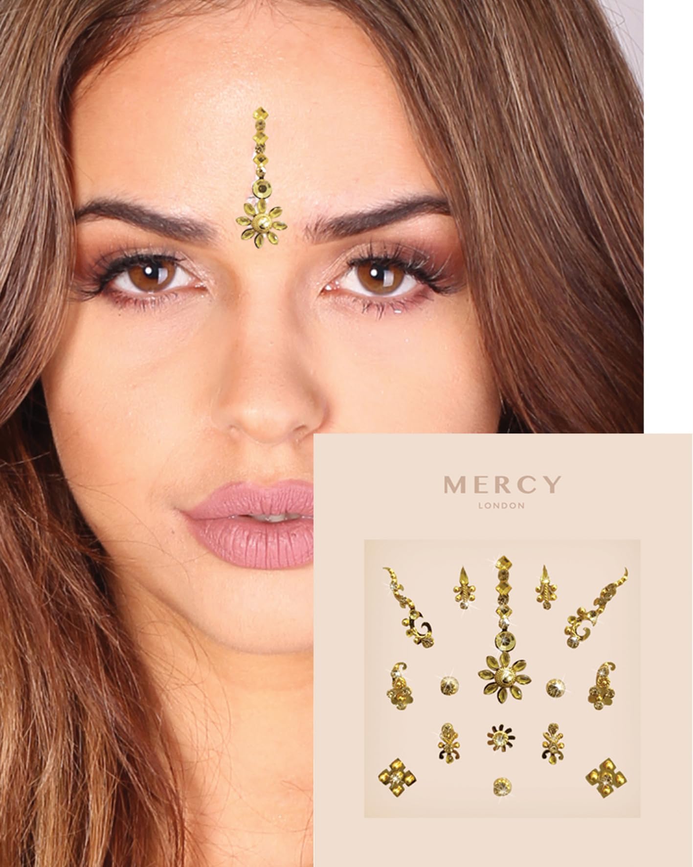 KARIZMA MERCY LONDON Floral Gold Bindi ✮ Crystal Indian Bindi Face Jewels Gold Multi Packet