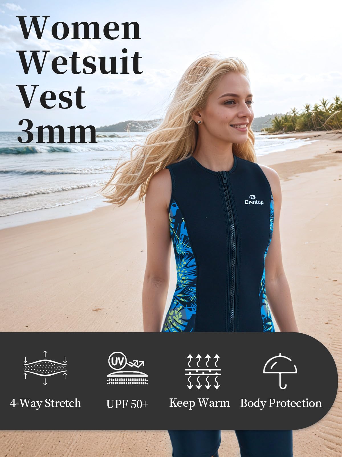 Owntop Ärmellose Neoprenanzug Oberteil Damen | 3mm Thermische Neoprenweste | Neoprenanzug Jacke | Warm Bequem | Surfen Schnorcheln Schwimmen Tauche