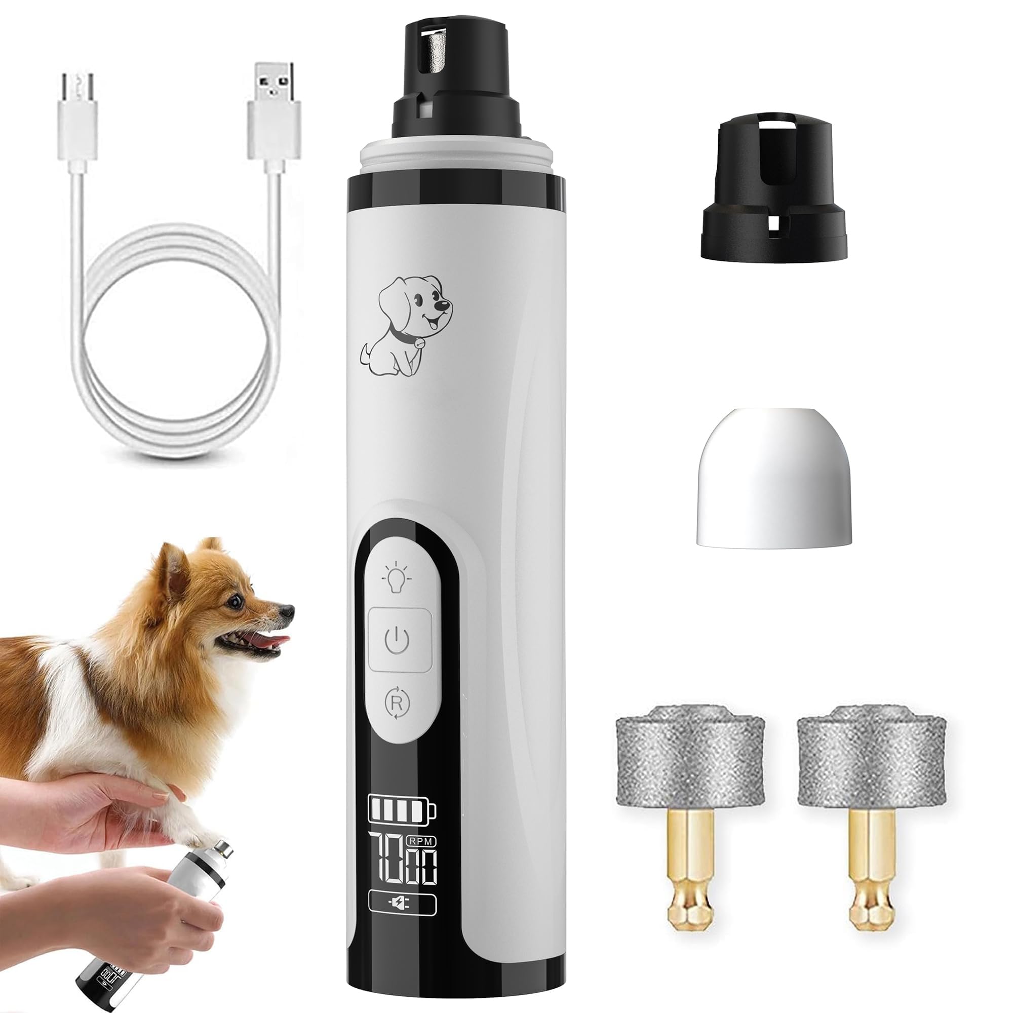 YipuVR Silent Groom Pro for Dogs, 3 Speed Dog Nail Grinders, Silent Groom Pro Dog Nails with Led Lights, Rechargeable USB Charging Pet Nail Grinder, with Replacement Grinding Heads for Dogs, Cat