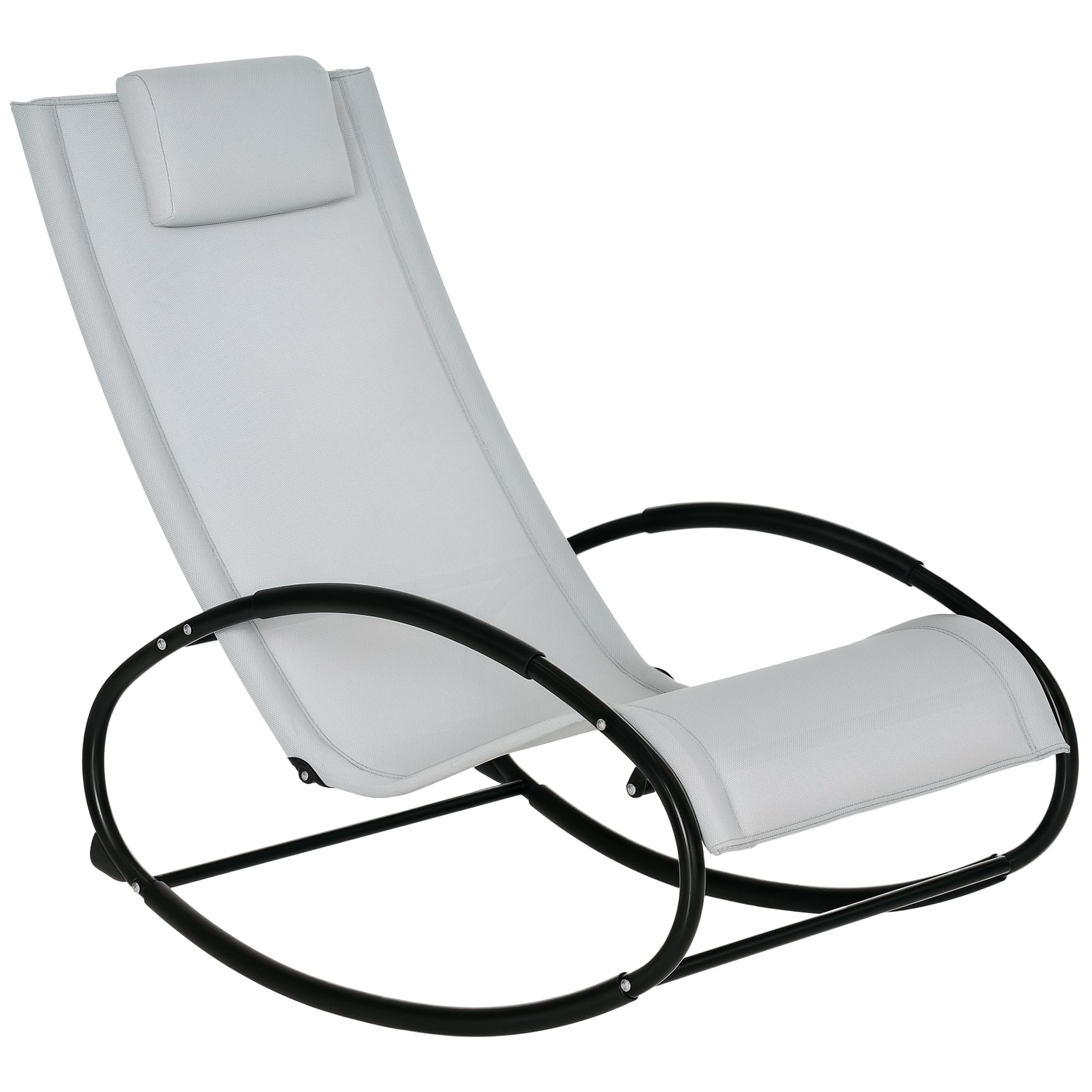 Outsunny Rocking Chair Sun Lounger Recliner Rocker Texteline Fabric Patio Garden Relaxer with Pillow, Grey
