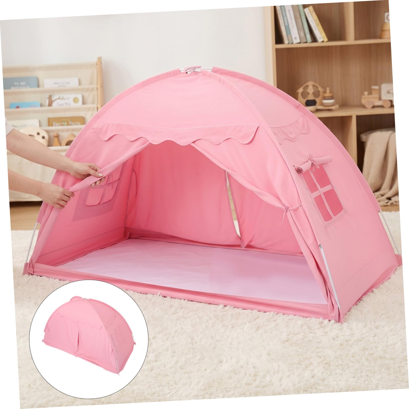 Lurrose Tienda de campaña Individual para con Dosel, Tienda Opaca para Dormitorio, casita de Juegos para Dormir y Jugar, para y niñas, Rosa, Plegable
