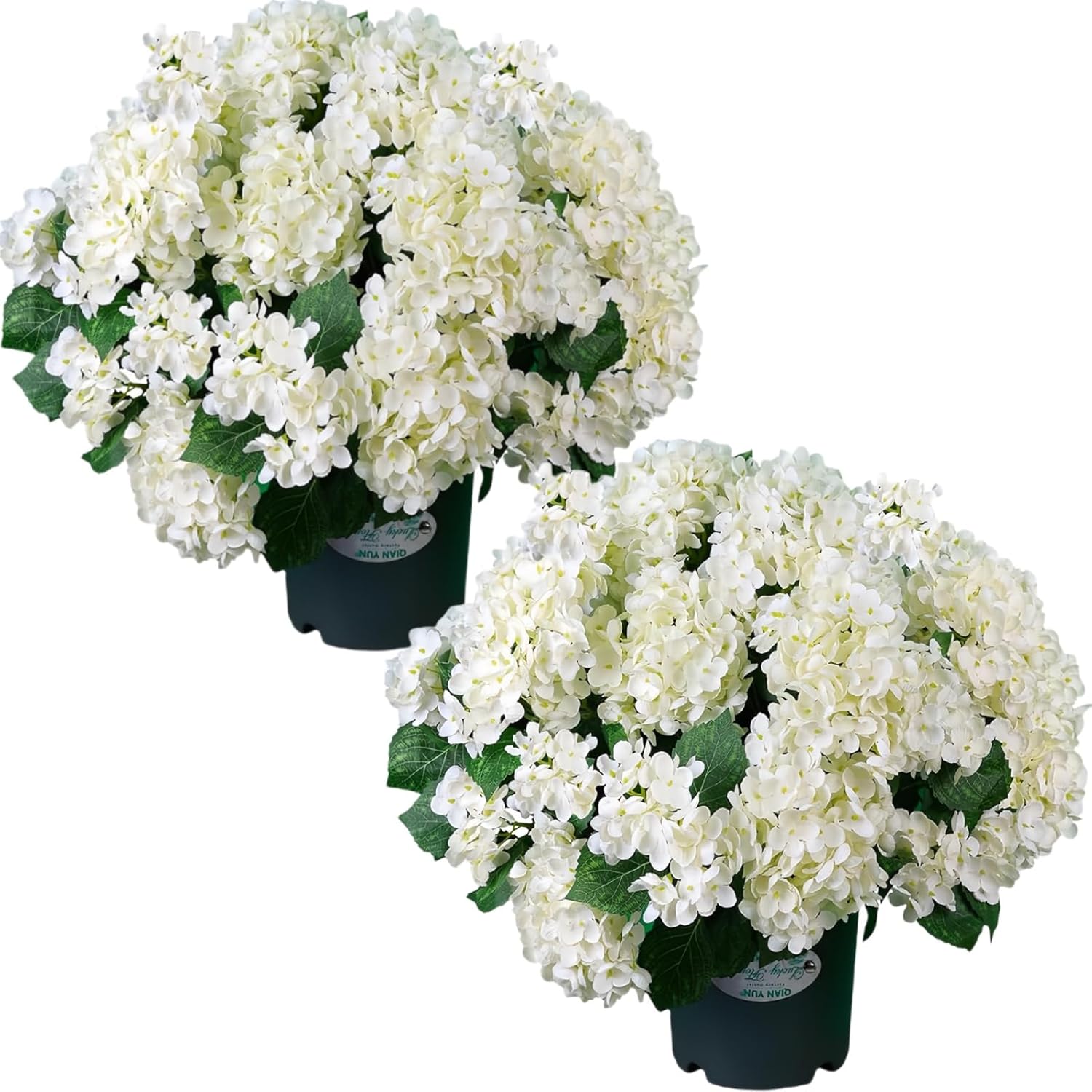 QIANYUN Artificial Topiary for Outdoors -20” Potted Plant Fake Hydrangea Bush-UV Resistant Artificial Outdoor Plants for Front Porch, Garden, Yard, Patio Decor (White)