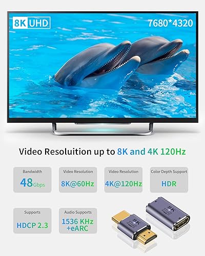 Miniatura 2 de Duttek Adaptador HDMI 2.1 de 8K  48 Gbps UHD HDMI macho a macho y hembra a hembra acoplador  Soporta video de 8K a 60Hz para DVD, TV, monitores