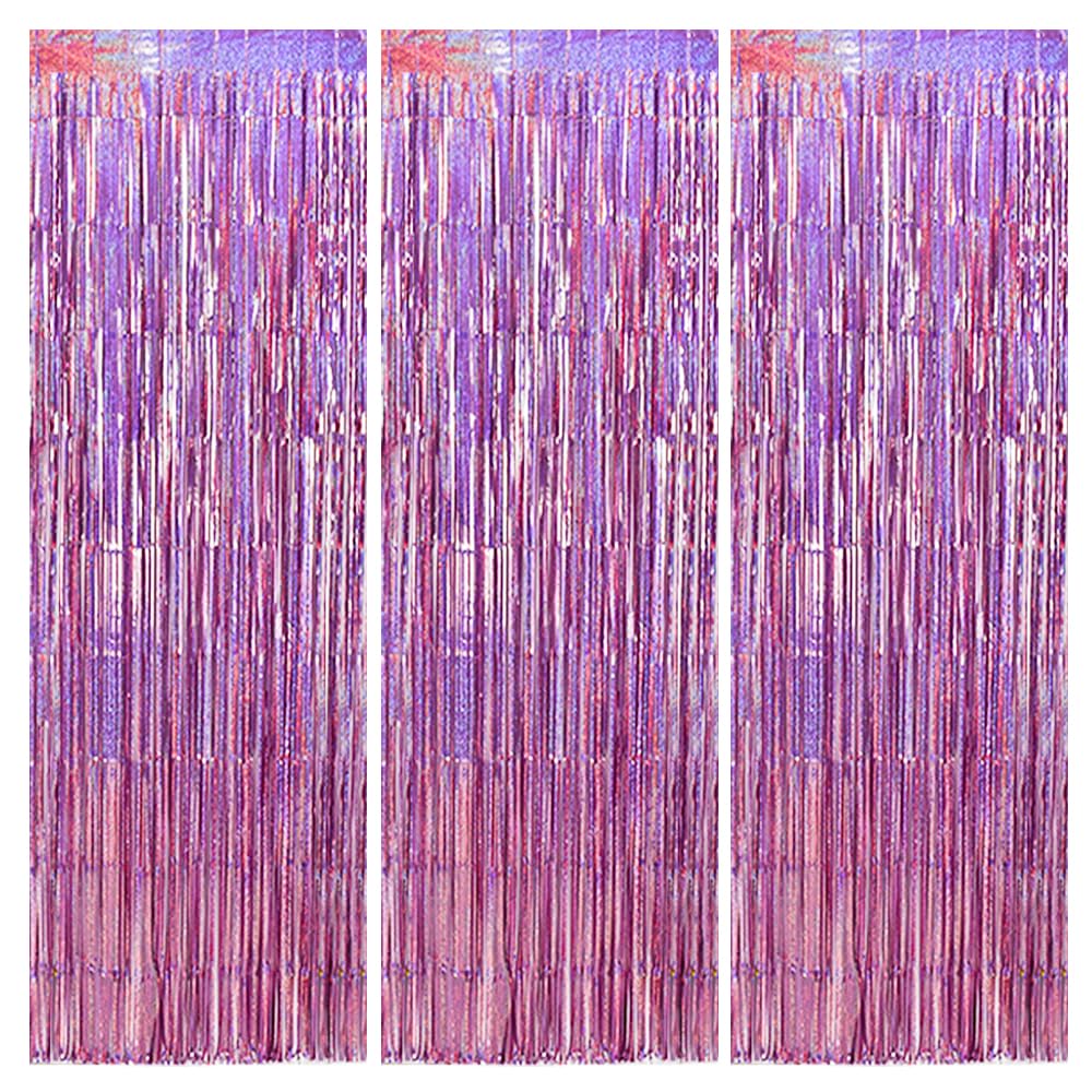 TONIFUL 3Pcs Laser Light Pink Door Streamers,Laser Pink Photo Booth Backdrop Metallic Streamers Pink Foil Fringe Curtains for Birthday,Christmas,New Year,Bachelorette,Grad Party(9.9ft x 6.6ft)