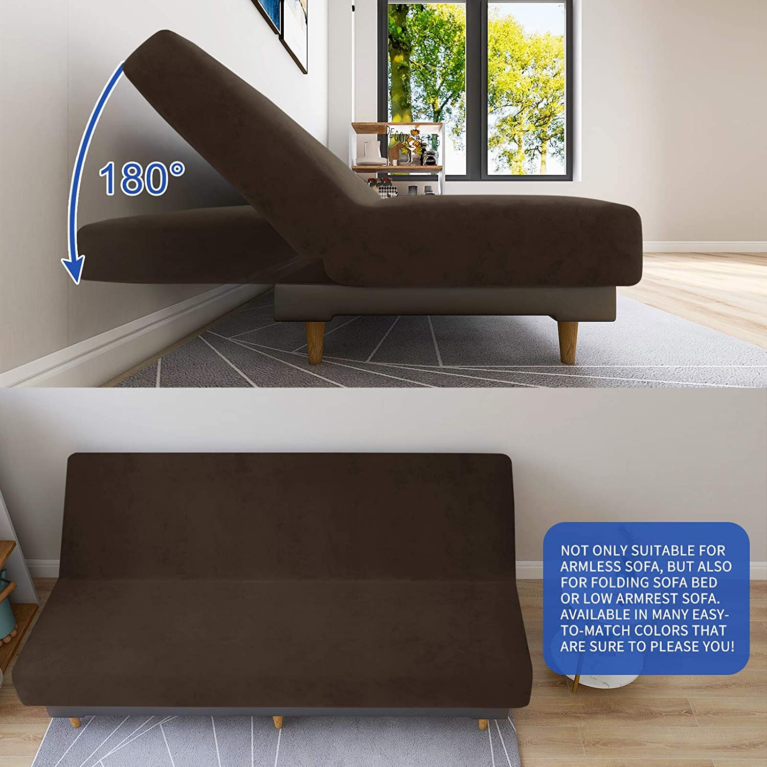 CHELZEN Velvet Futon Cover High Stretch Armless Couch Covers Spandex Fabric Sofa Bed Slipcover Anti Slip Furniture Protector (Futon - Image 4