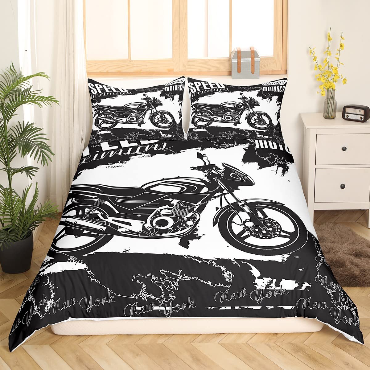 Housse de couette pour enfants au motif course motocross en tissu hypoallergénique respirant