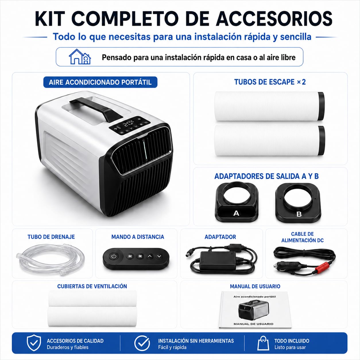 Aire Acondicionado Portatil 12V 24V para Caravana y Camping, 5200 BTU, 4 Modos Frío/Ventilador/Deshumidificación/Sueño, Temporizador 24h, Mando, para Casa, Coche, Camper y Viajes Cortos Silver-220V