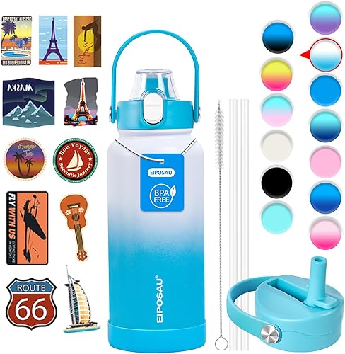 Miniatura 43 de Botella de agua aislada con tapa, bota y calcomanías, botella de acero inoxidable de 24 onzas, sin sudor, mantiene el frío las 24 horas, botella