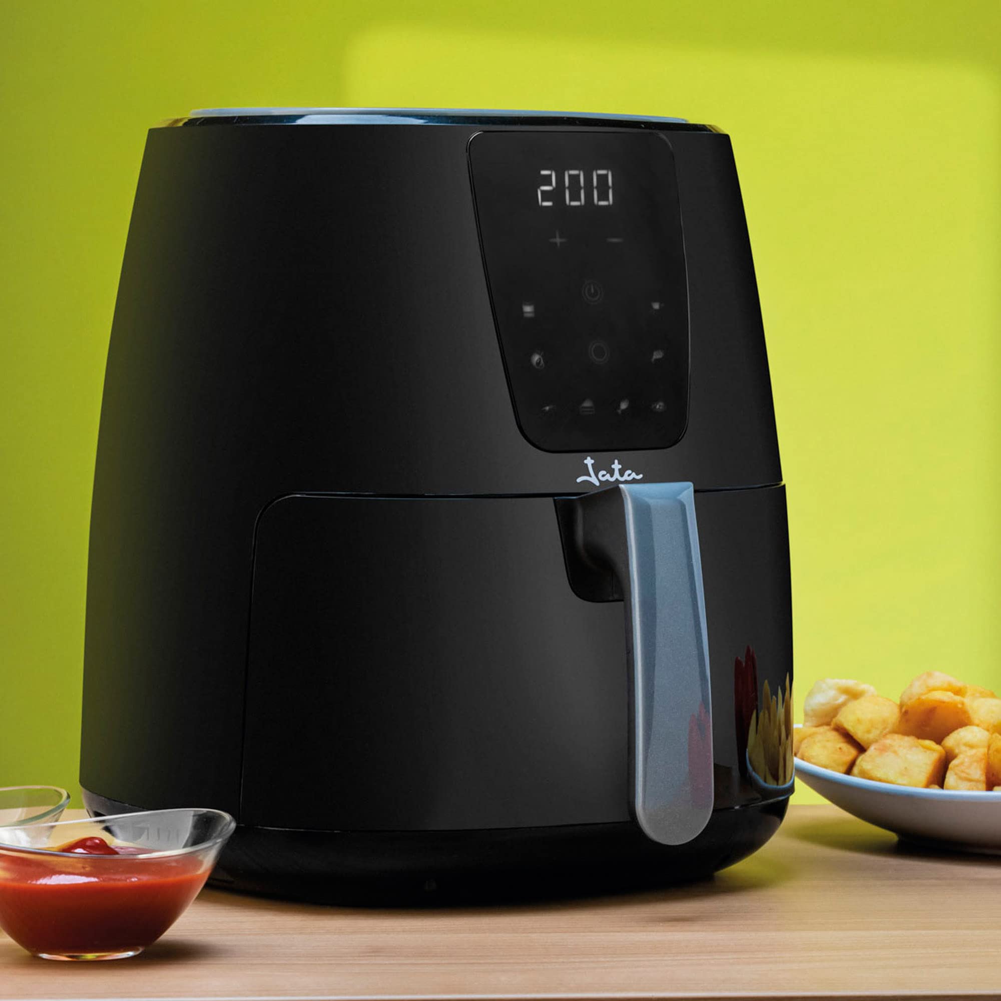 JATA JEFR1225 - Freidora de Aire 5L sin Aceite 1300W, Air Fryer con Pantalla LED, 8 Programas, 200ºC, Temporizador, Cestillo Antiadherente Apto Lavavajillas