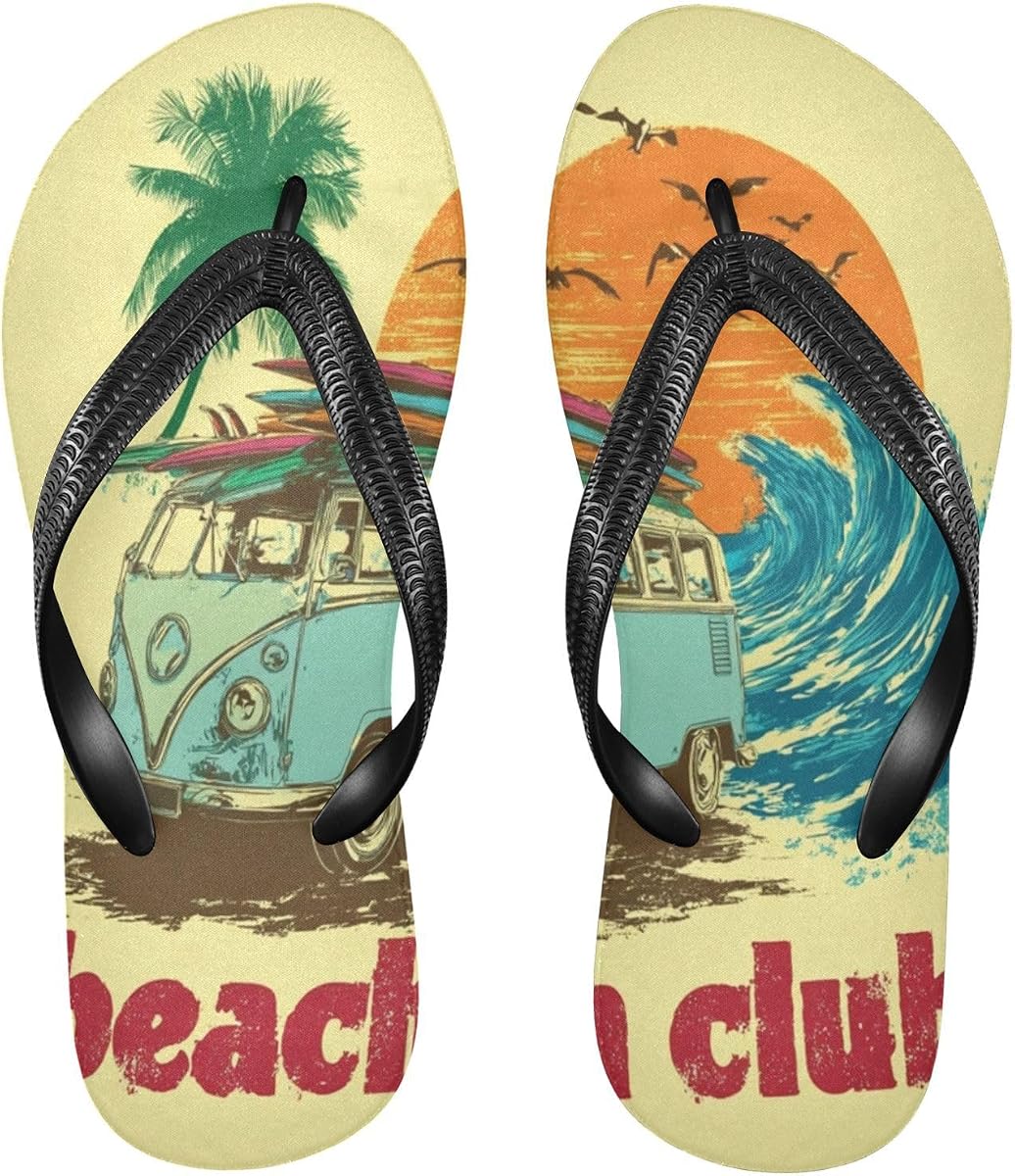 Camper Van Sea Wave Palm Chanclas para mujer Sandalias de playa de verano