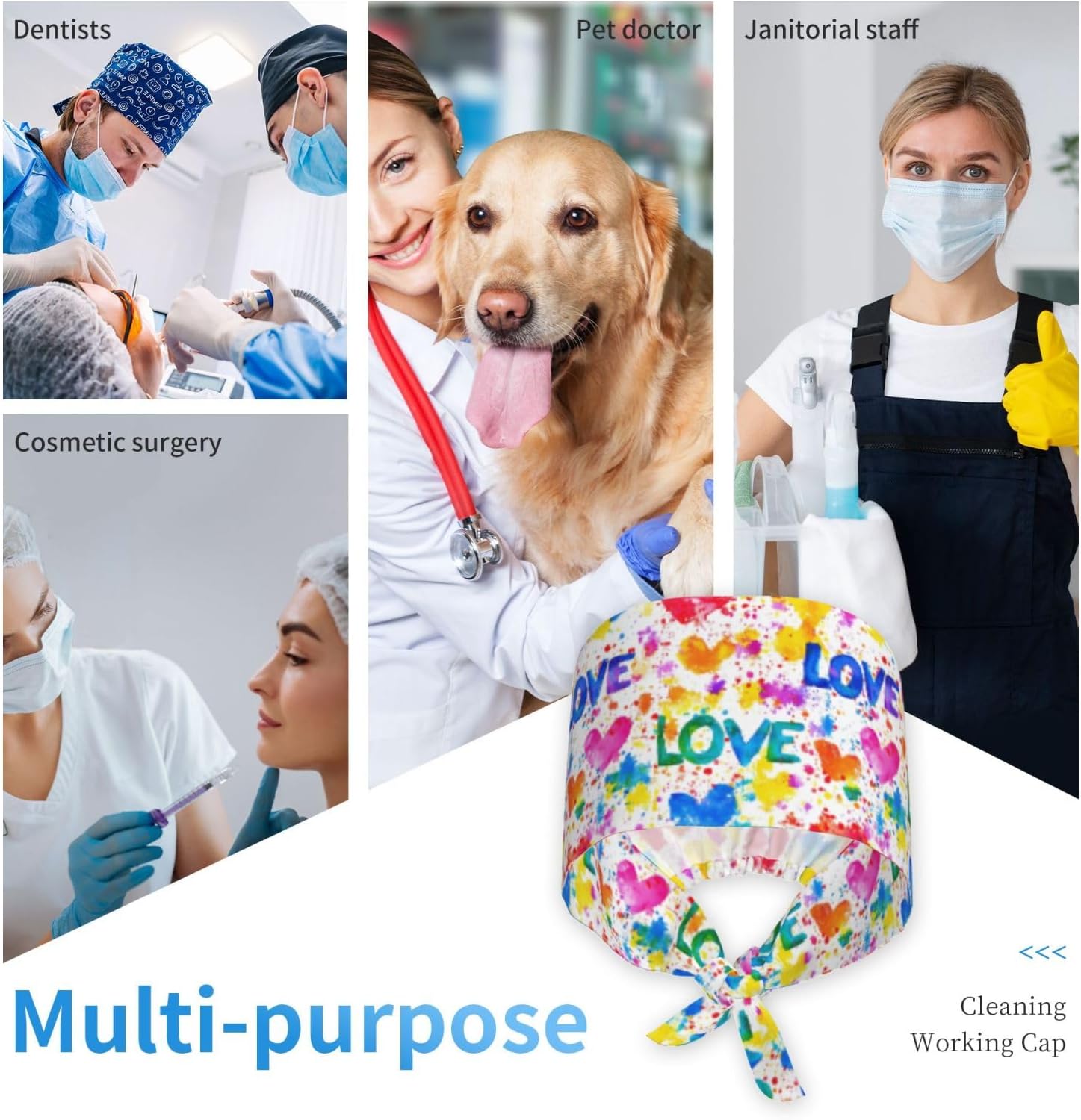 Working Cap Scrub Cap with Sweatband Adjustable Unisex Tie Back Hat for Cleaning Farm Nursing - Image 8