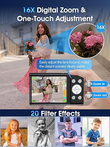 Miniatura 4 de Cámara digital, cámara de videoblogs 4K con enfoque automático para fotografía con tarjeta de 32 GB, cámara digital compacta portátil de 48