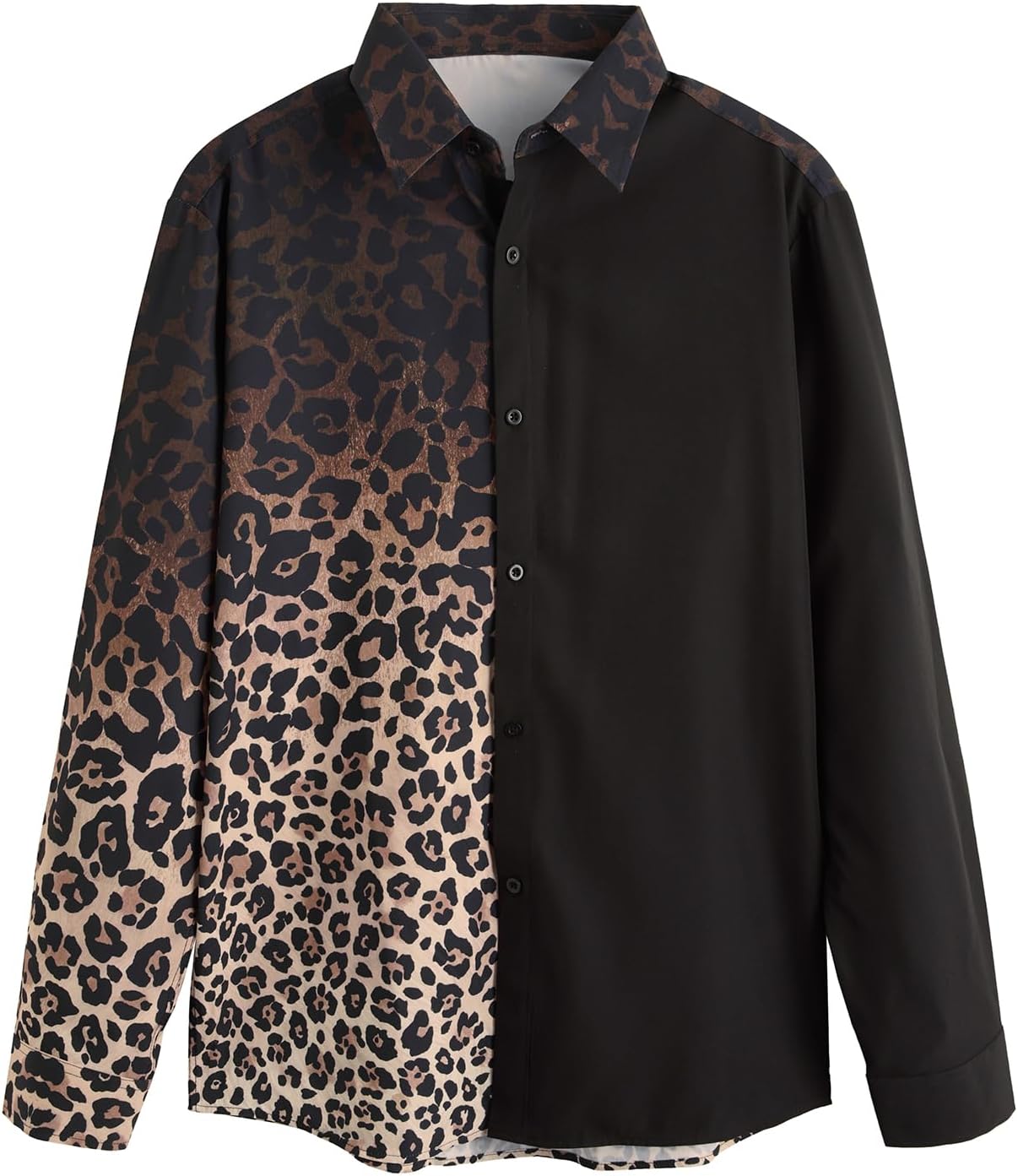 Men's Leopard Shirts Cheetah Long Sleeve Button Down Collared Shirts 70s Disco Party Top - Image 2
