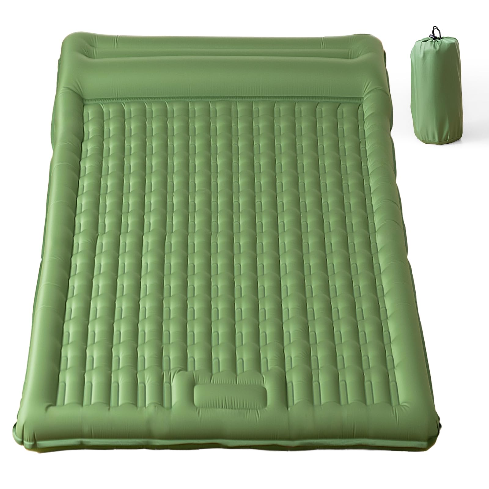 RUMBALUXY Materassino da Campeggio per Due con Pompa a Pedale, Autogonfiabile Materasso Gonfiabile XXL, Gonfiabile doppio con Cuscino, Verde oliva, 196x135x12cm Oversized (Motivo a quadri)