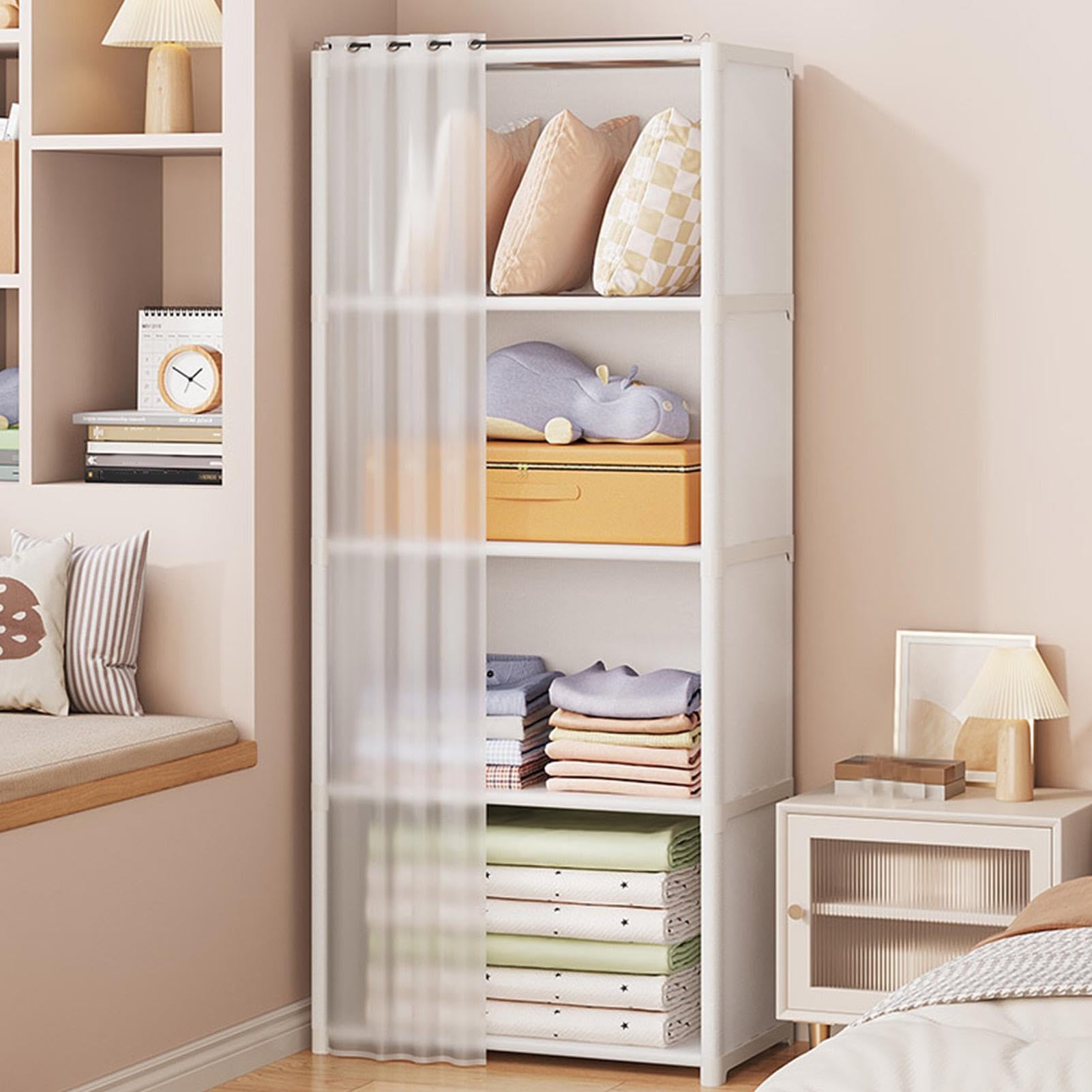 Armario a prueba de polvo - Estante de almacenamiento modular simple | (pequeño) | Organizador de ropa de dormitorio, armario de tela portátil, perchero para ahorrar espacio con cubierta para