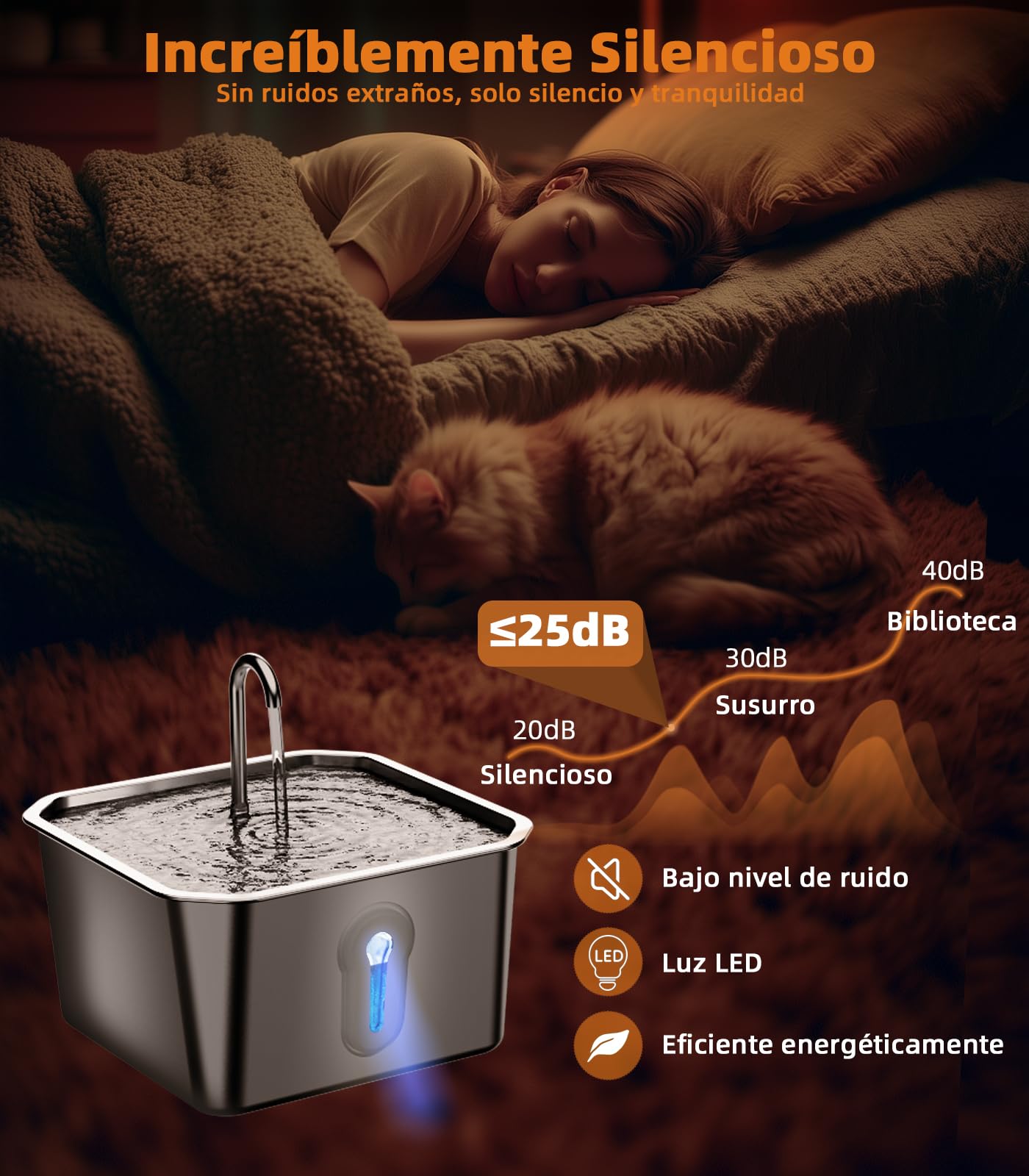 4L Fuente para Gatos Acero Inoxidable Fuente de con 3 filtros Agua Automática para Mascotas para Gatos/Perros Metálica Ultra Silenciosa para Beber Suministros para El Riego de Gatitos