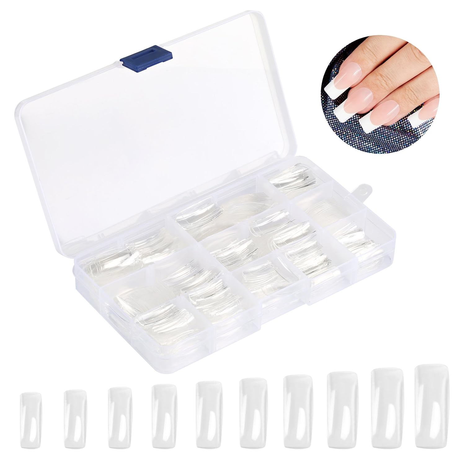 Naler 500 Pieces Clear Fake Nail Tips, Assorted Size Acrylic Attificial False Fake Nail Tips with Box for Women Ladies Girls Nail Art