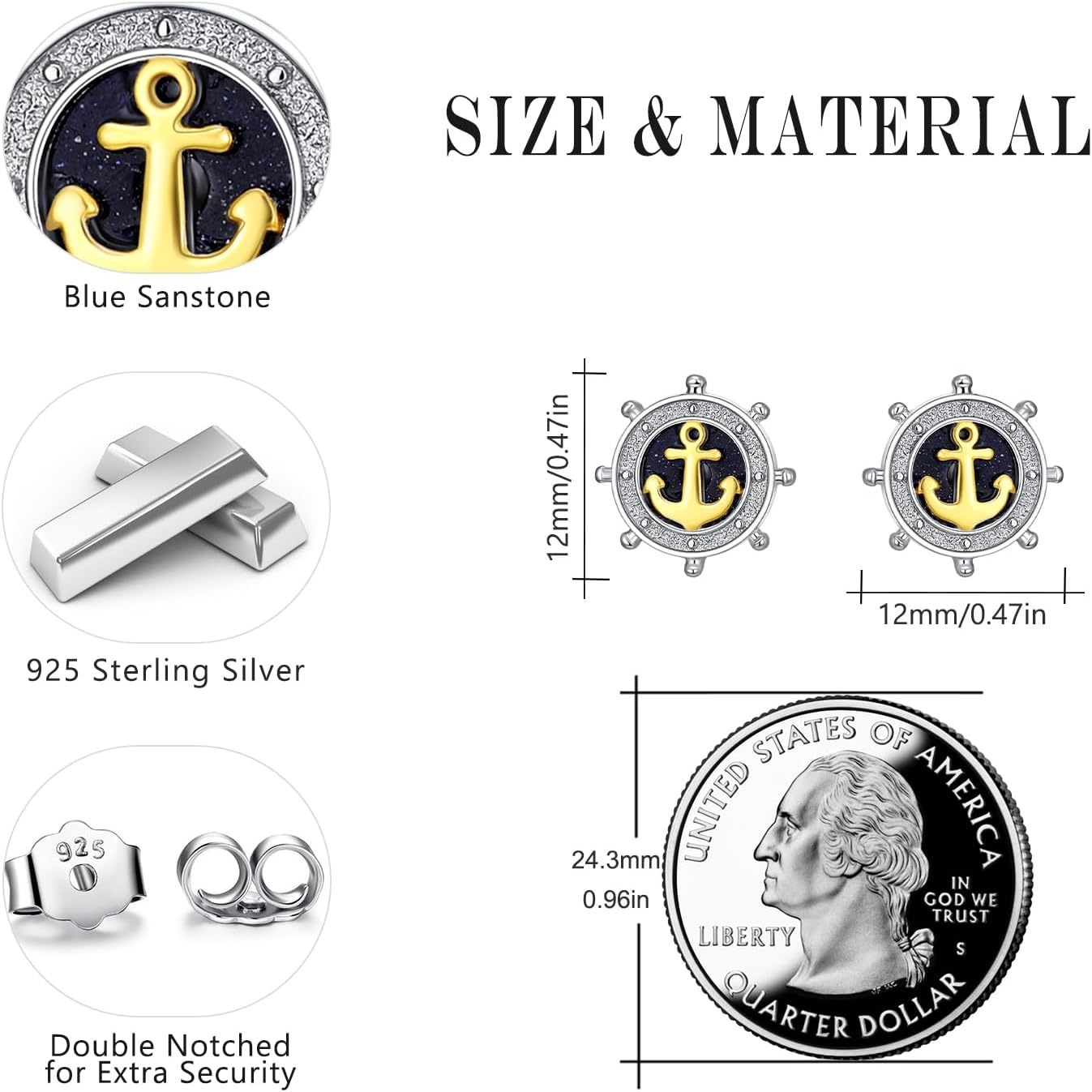 Nautical Earrings for Women 925 Sterling Silver Rudder Anchor Earrings Nautical Jewelry Gifts for Women