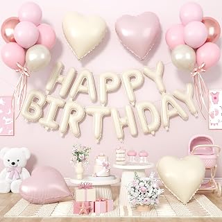 Pink Heart Happy Birthday Decorations, 29 PC for Girls Baby Shower Party
